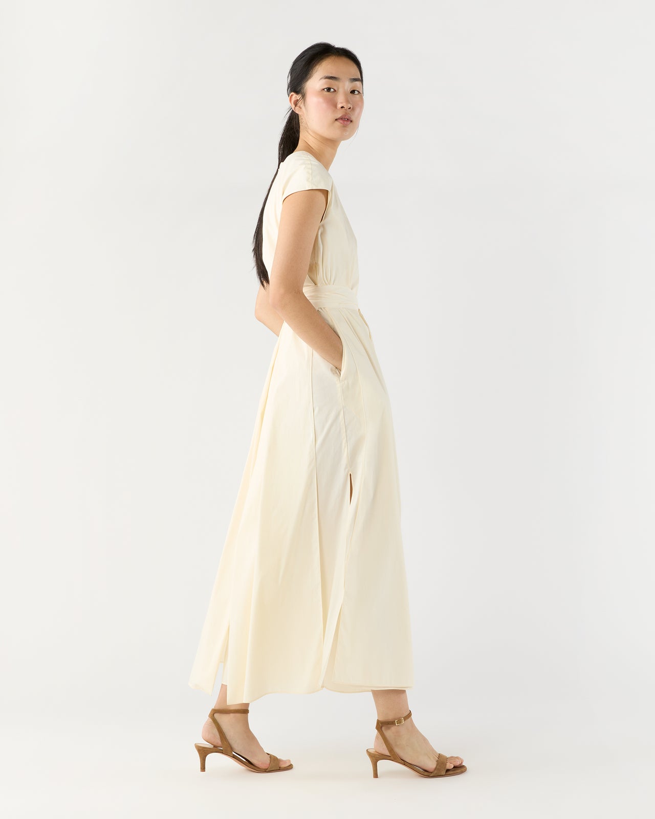 Scarlett Dress in Natural Paperweight Stretch Poplin