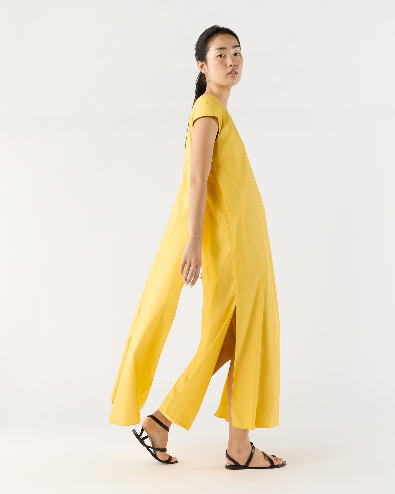 Scarlett Dress in Marigold Paperweight Stretch Poplin
