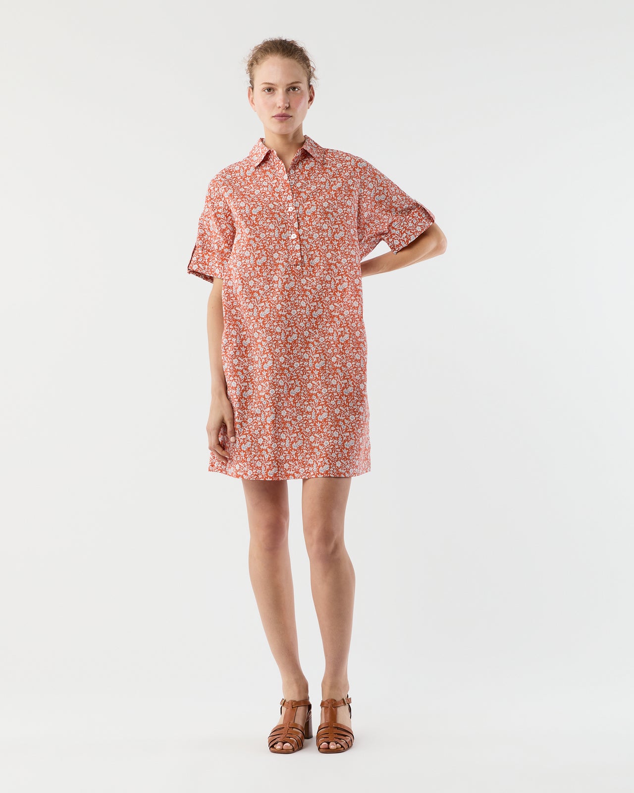 Molly Dress in Orange/Multi Floral Seersucker
