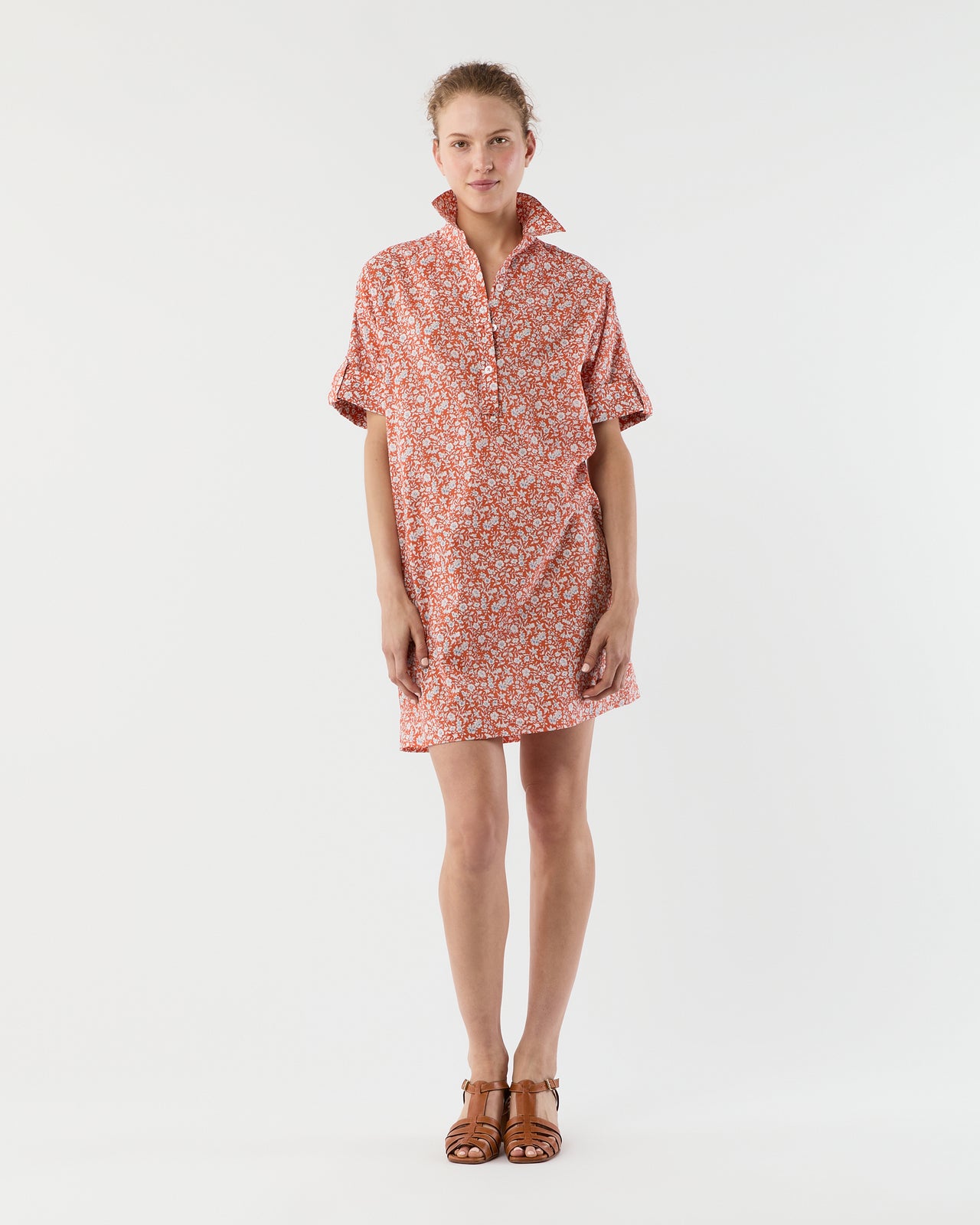 Molly Dress in Orange/Multi Floral Seersucker
