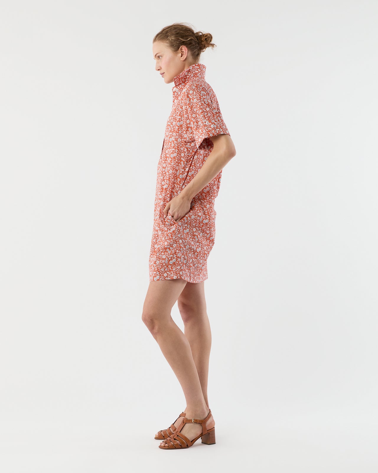 Molly Dress in Orange/Multi Floral Seersucker