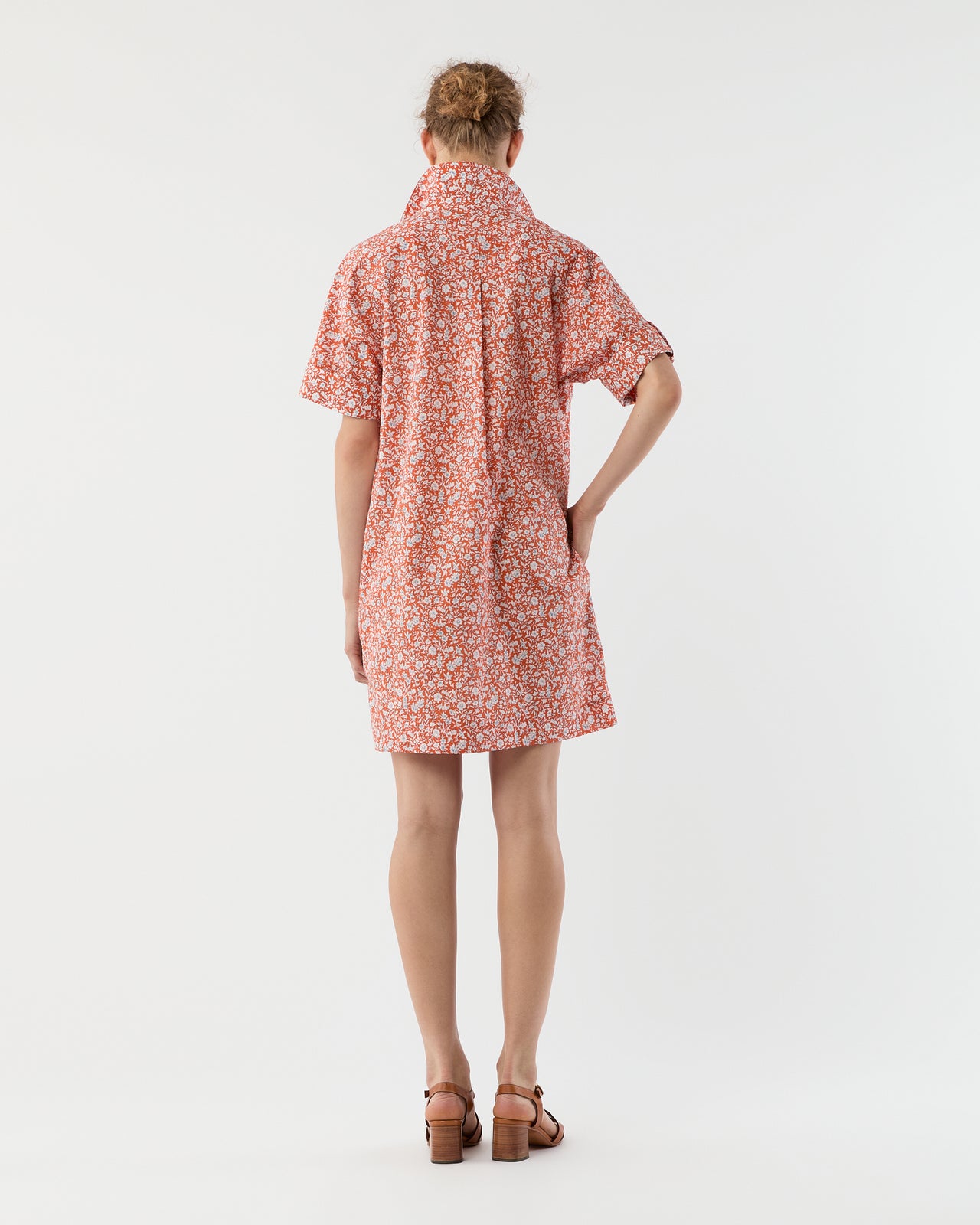 Molly Dress in Orange/Multi Floral Seersucker