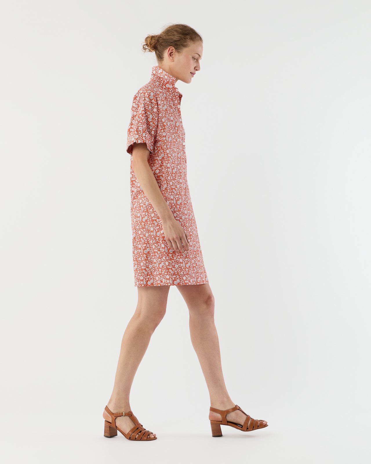 Molly Dress in Orange/Multi Floral Seersucker