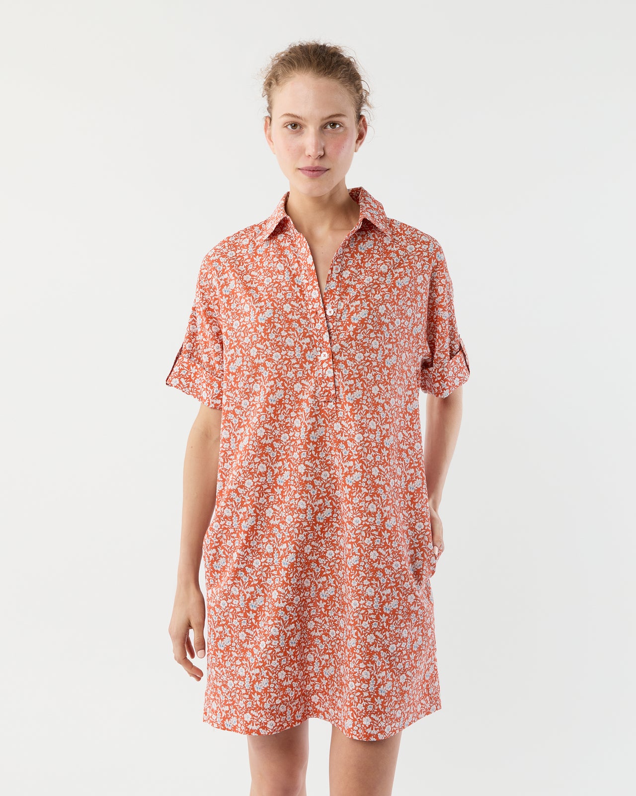 Molly Dress in Orange/Multi Floral Seersucker