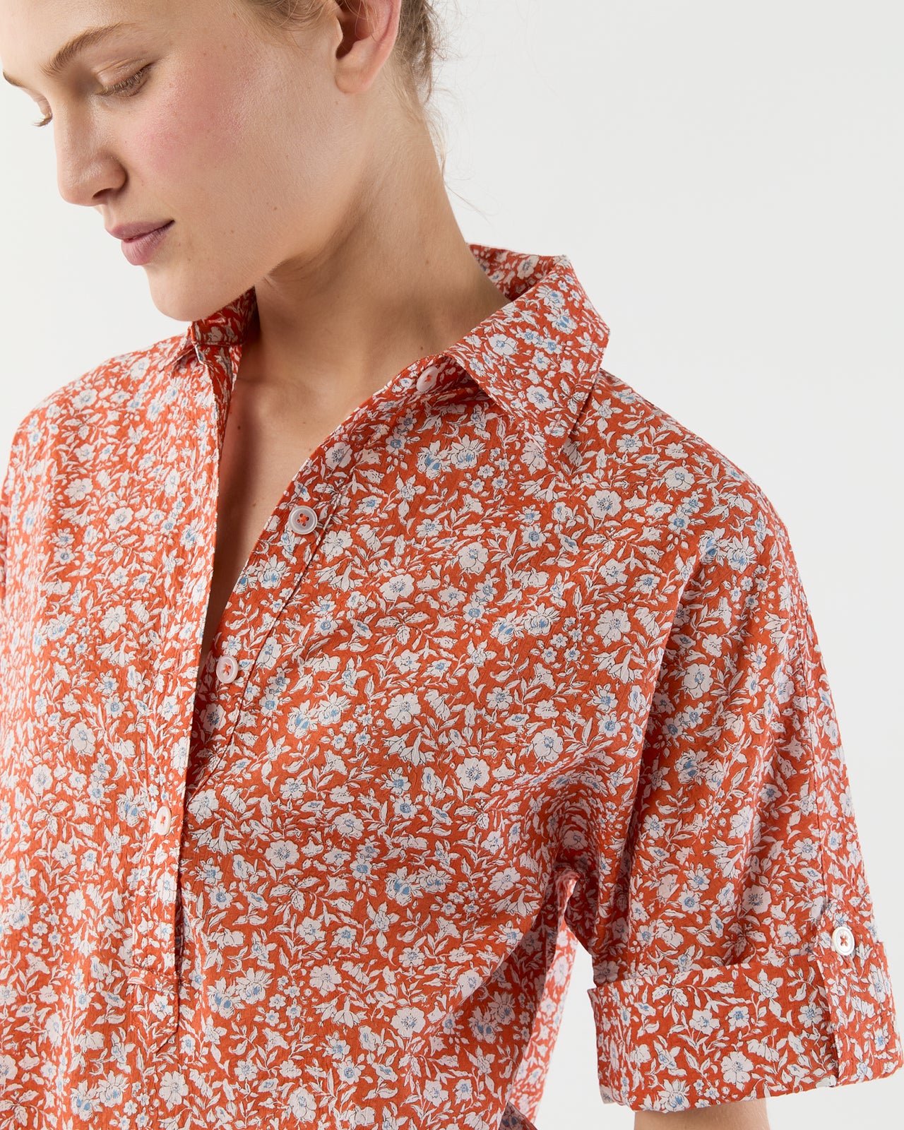 Molly Dress in Orange/Multi Floral Seersucker