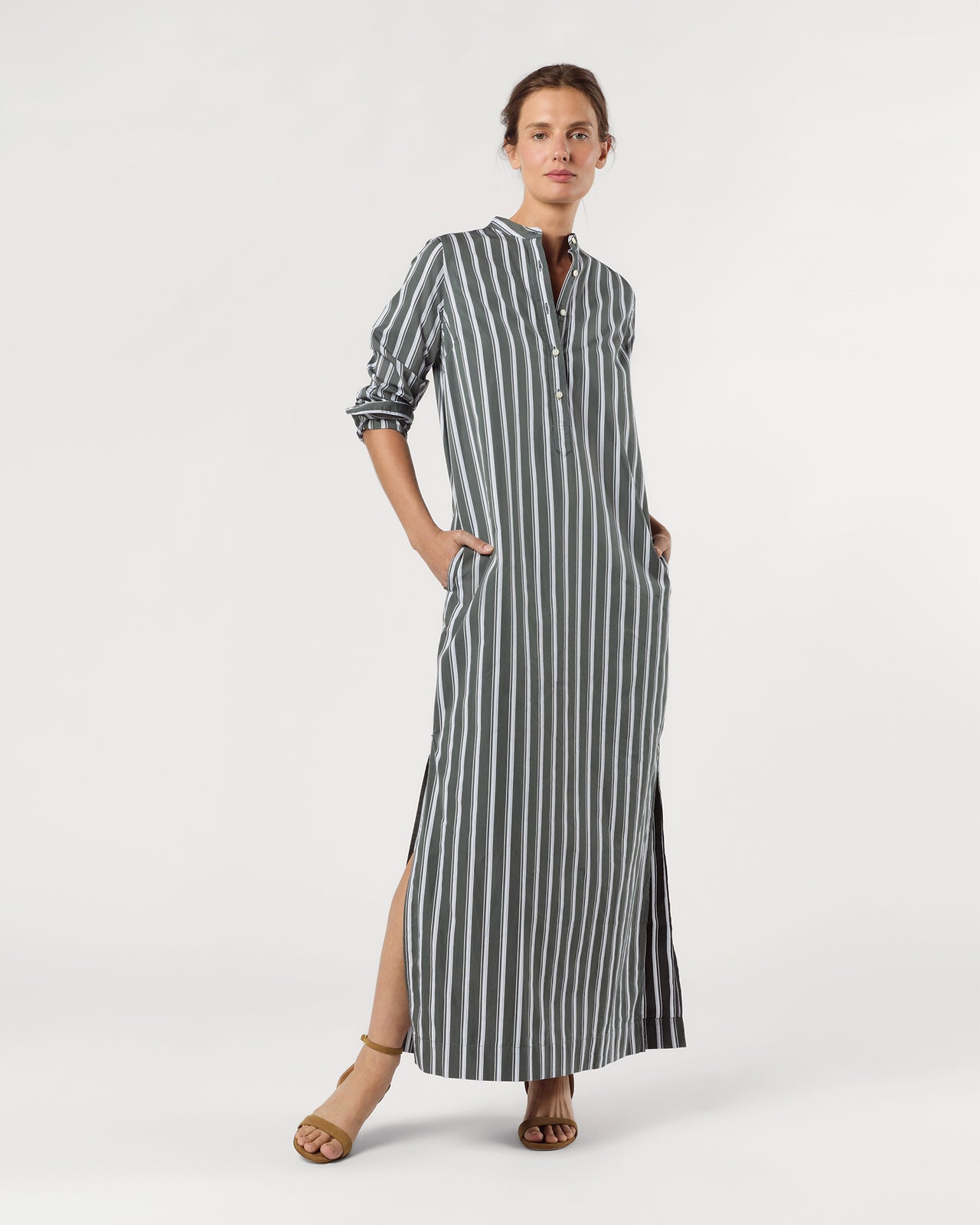 Mandarin Talitha Shirtdress in Alpine/White Multi Stripe Poplin