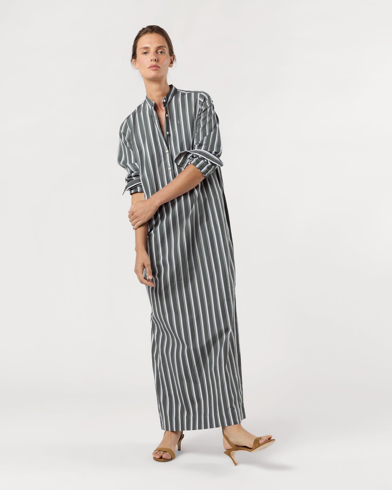 Mandarin Talitha Shirtdress in Alpine/White Multi Stripe Poplin