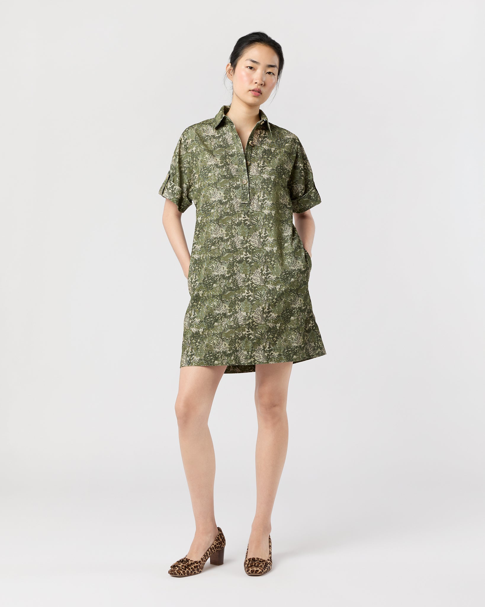 Molly Dress in Olive/Multi Harkness Forest Liberty Fabric Cord
