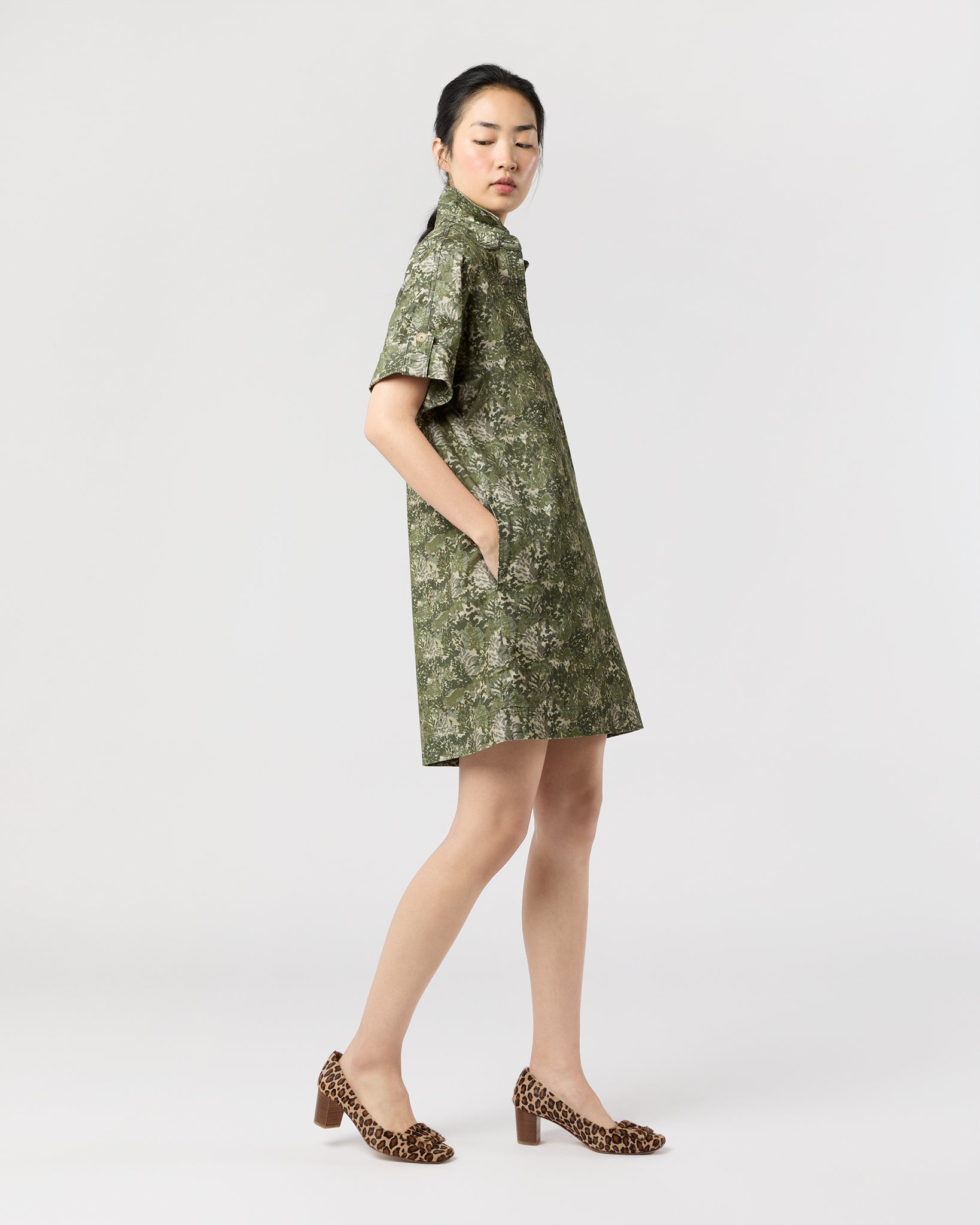 Molly Dress in Olive/Multi Harkness Forest Liberty Fabric Cord