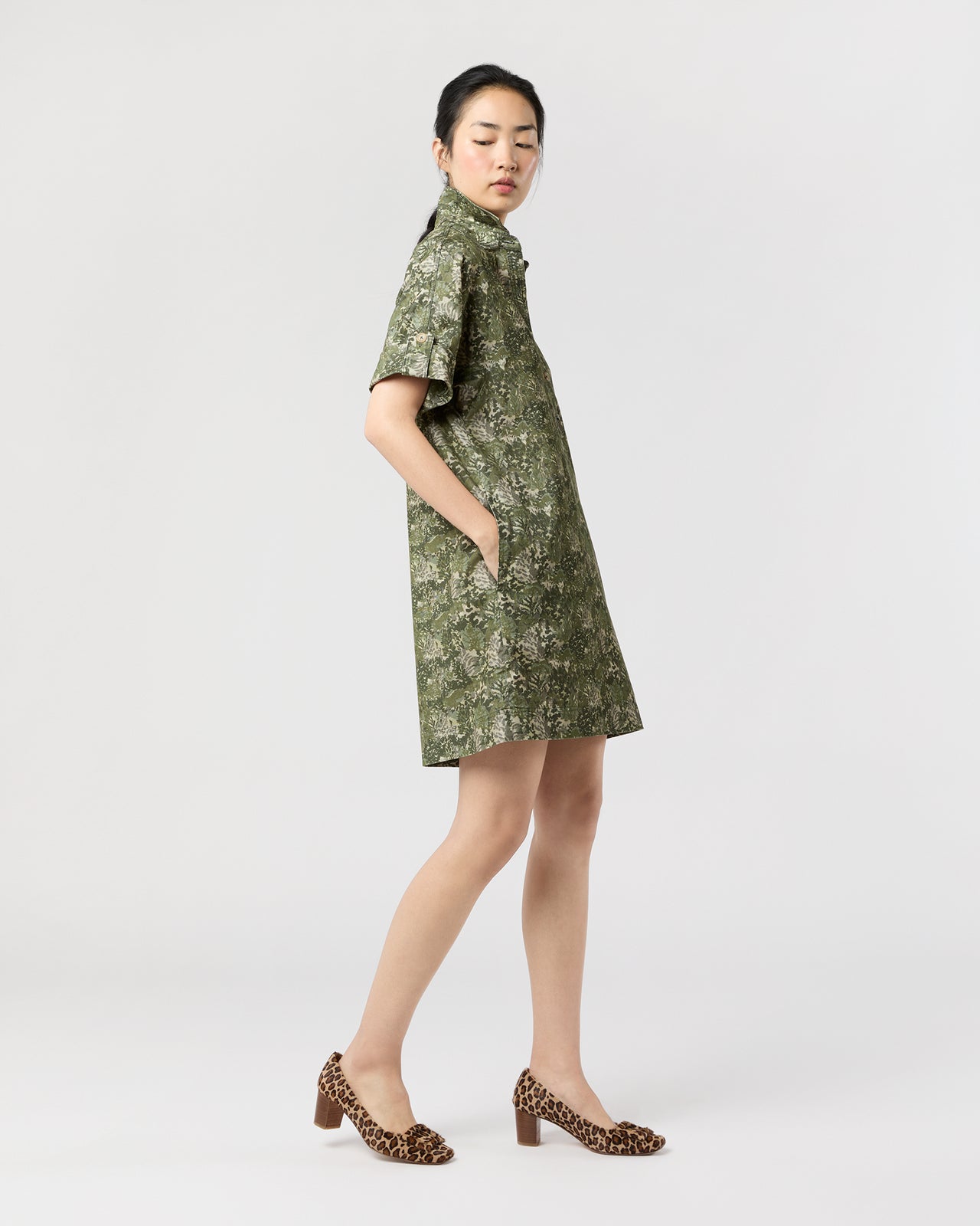 Molly Dress in Olive/Multi Harkness Forest Liberty Fabric Cord
