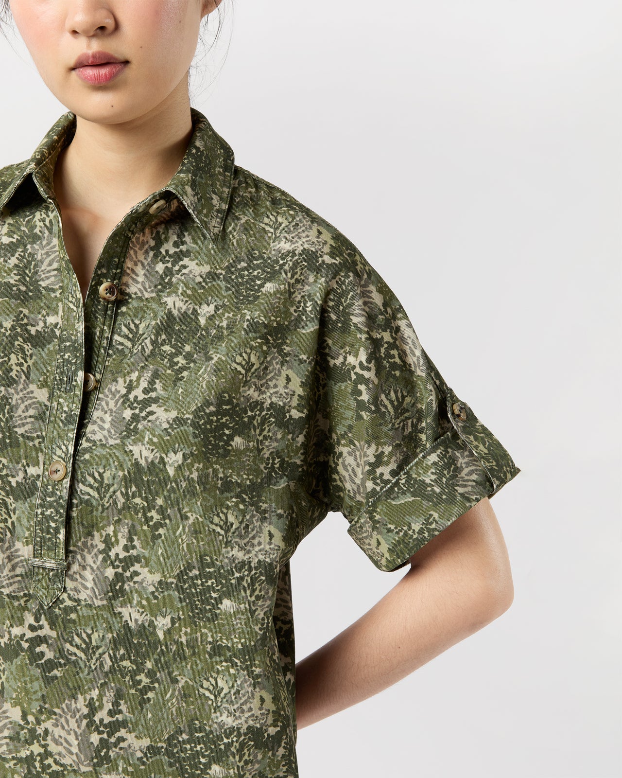 Molly Dress in Olive/Multi Harkness Forest Liberty Fabric Cord