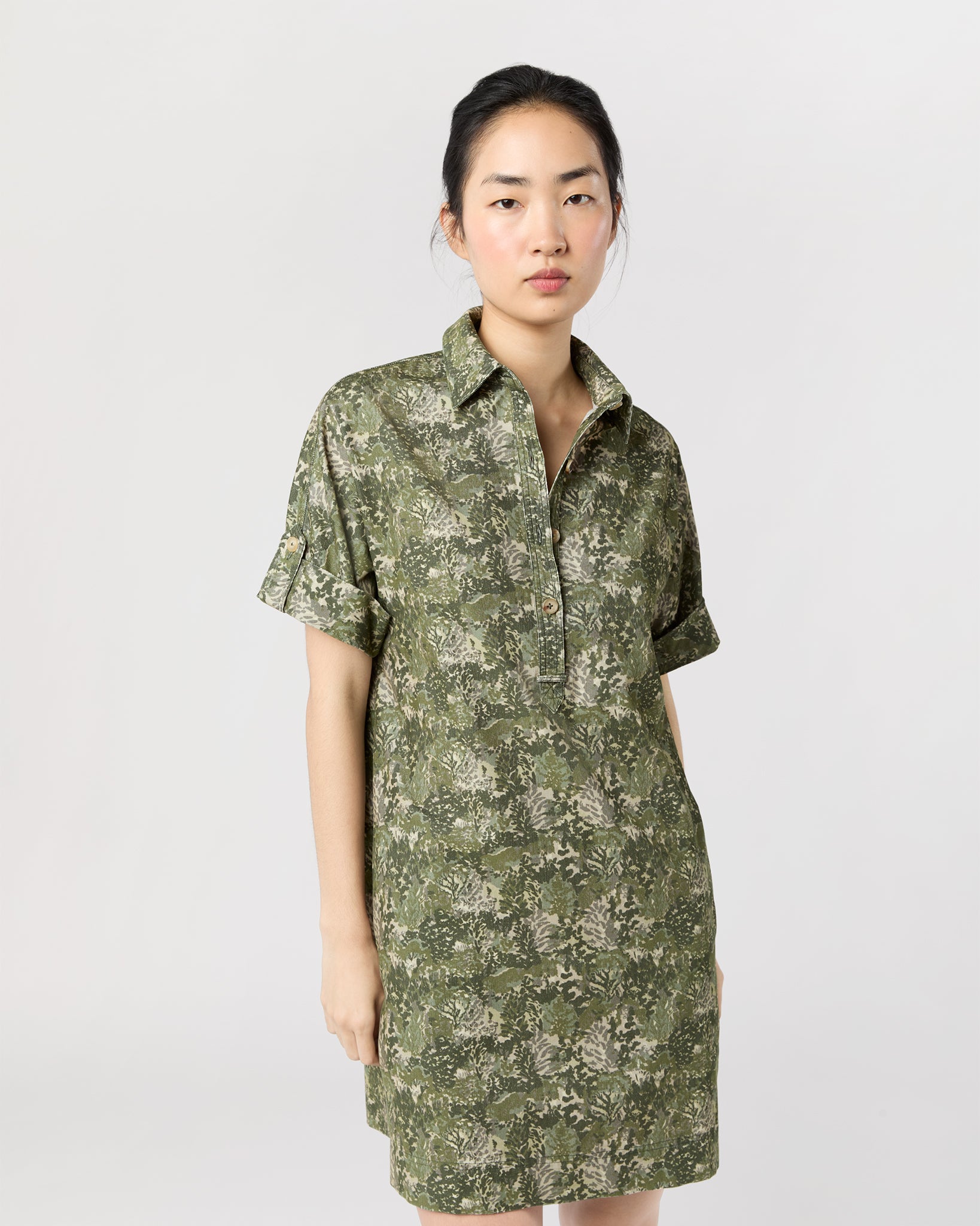 Molly Dress in Olive/Multi Harkness Forest Liberty Fabric Cord