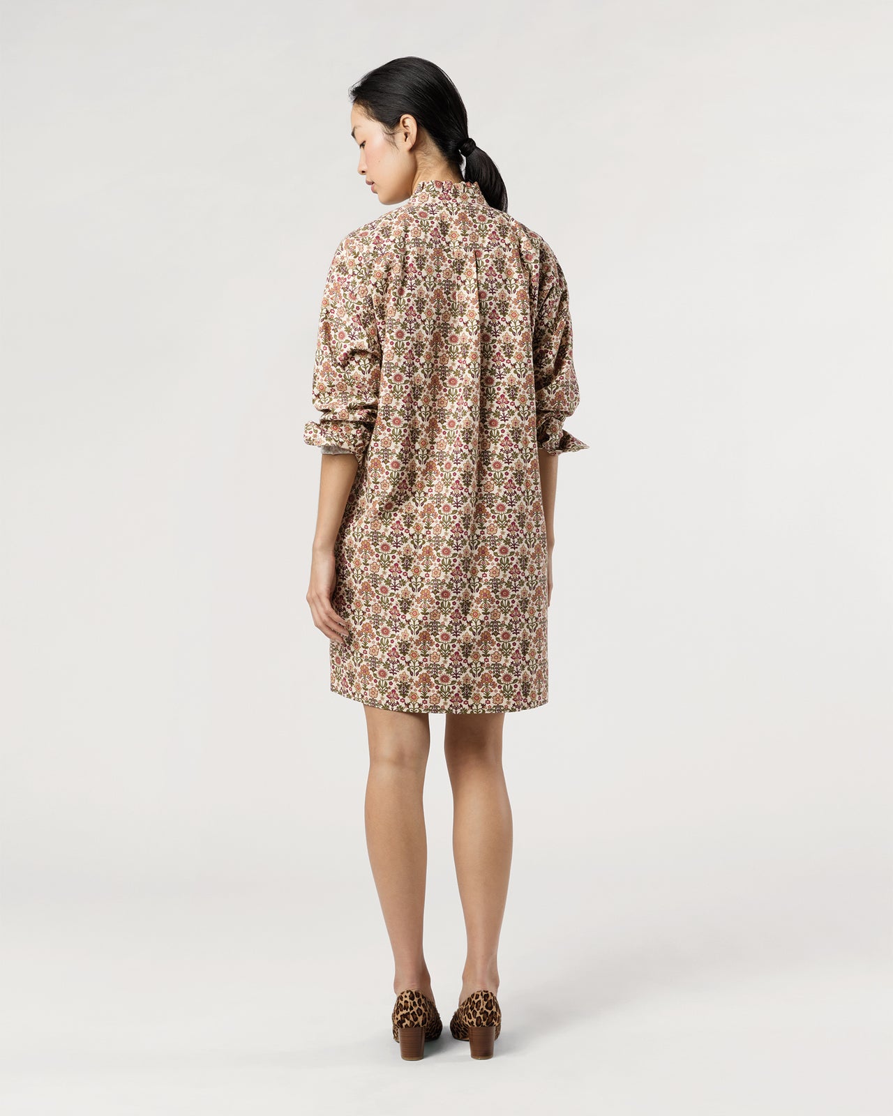 Nicky Popover Shirtdress in Ivory/Olive Marlow Liberty Fabric Cotton/Wool Twill