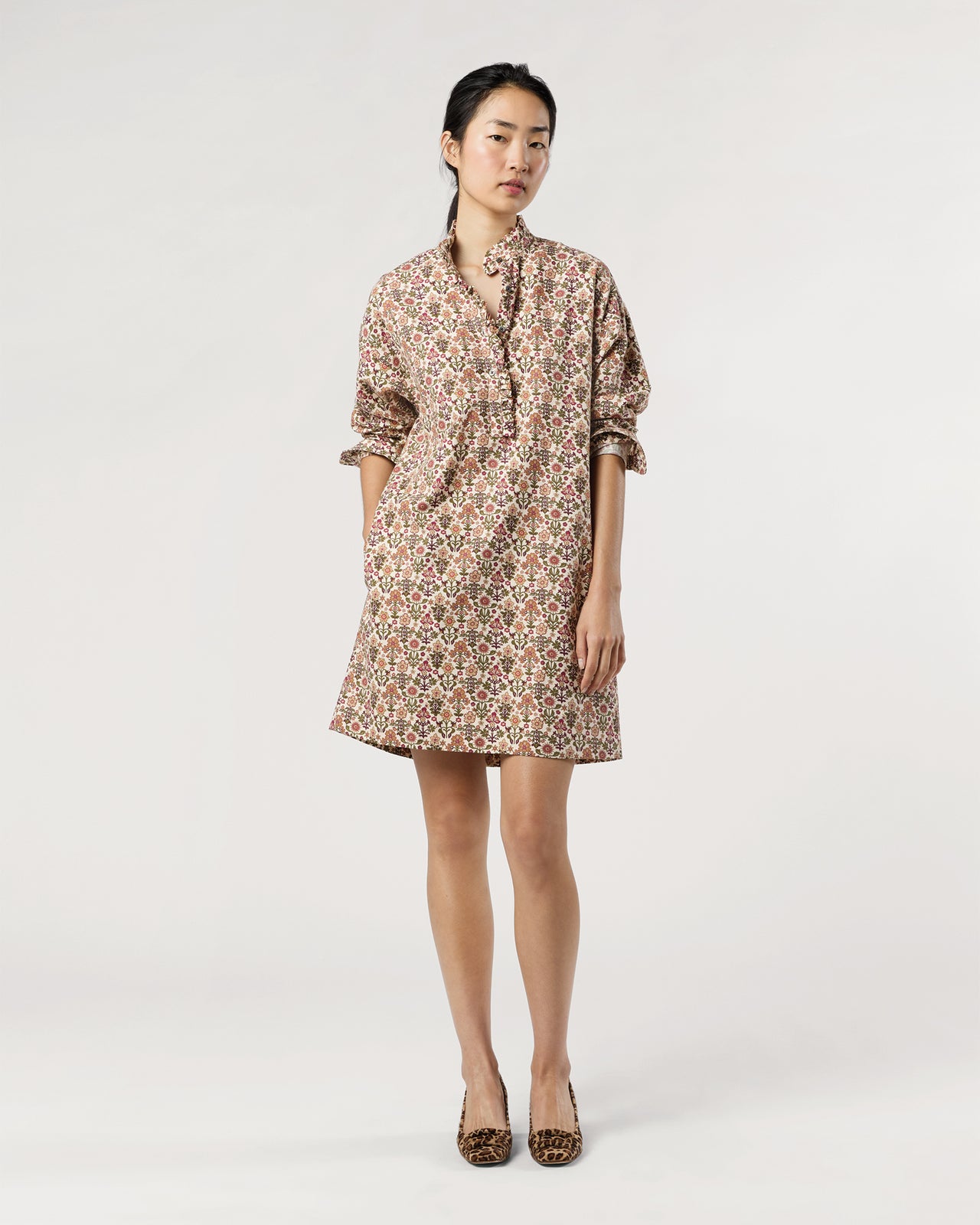 Nicky Popover Shirtdress in Ivory/Olive Marlow Liberty Fabric Cotton/Wool Twill