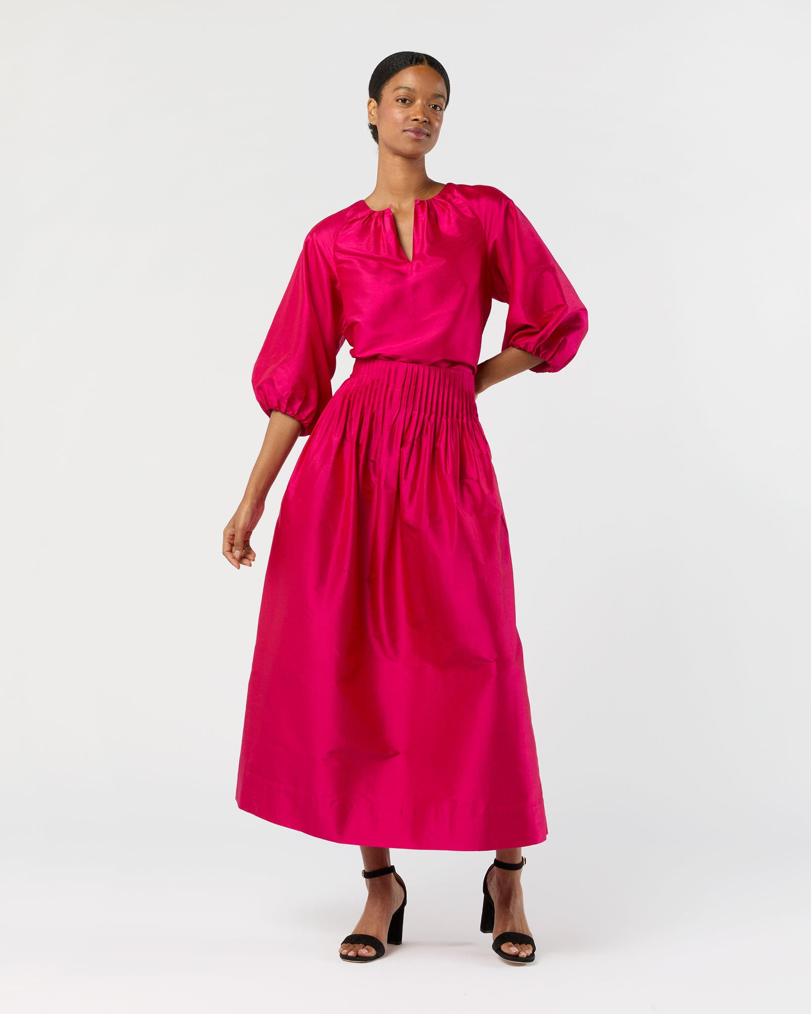 Savannah Top in Fuchsia Washed Silk Shantung
