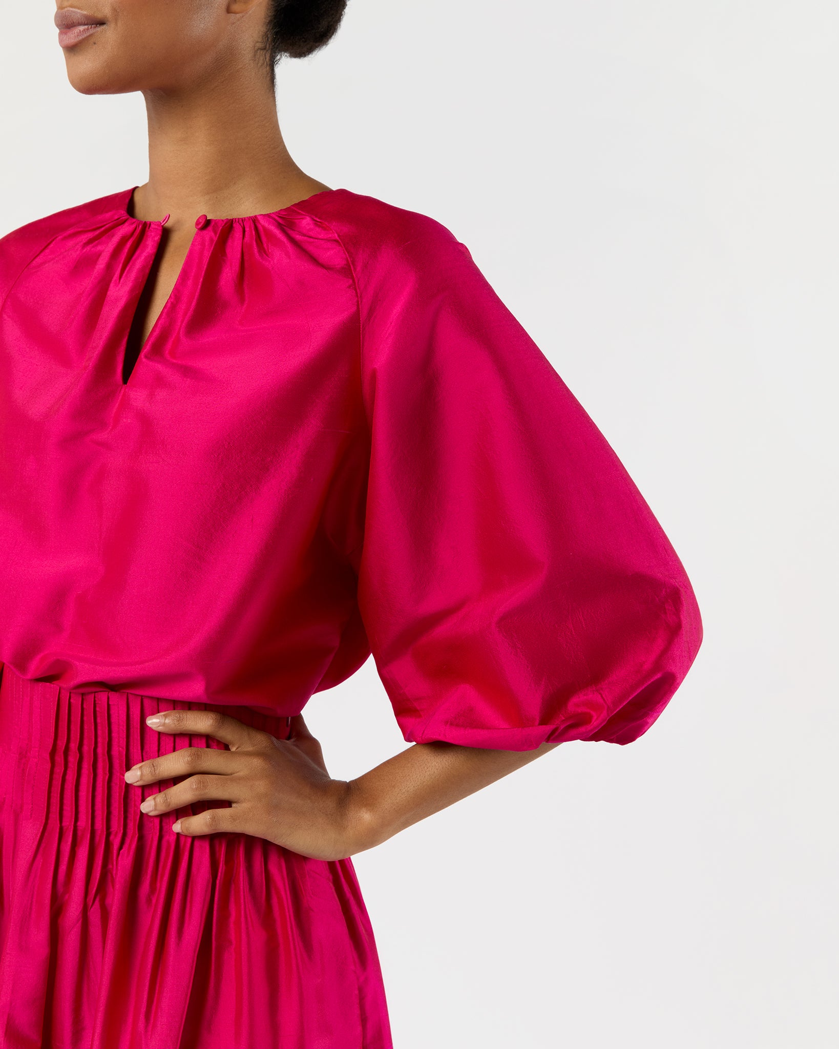 Savannah Top in Fuchsia Washed Silk Shantung