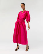 Load image into Gallery viewer, Adah Pintuck Skirt in Fuchsia Silk Shantung
