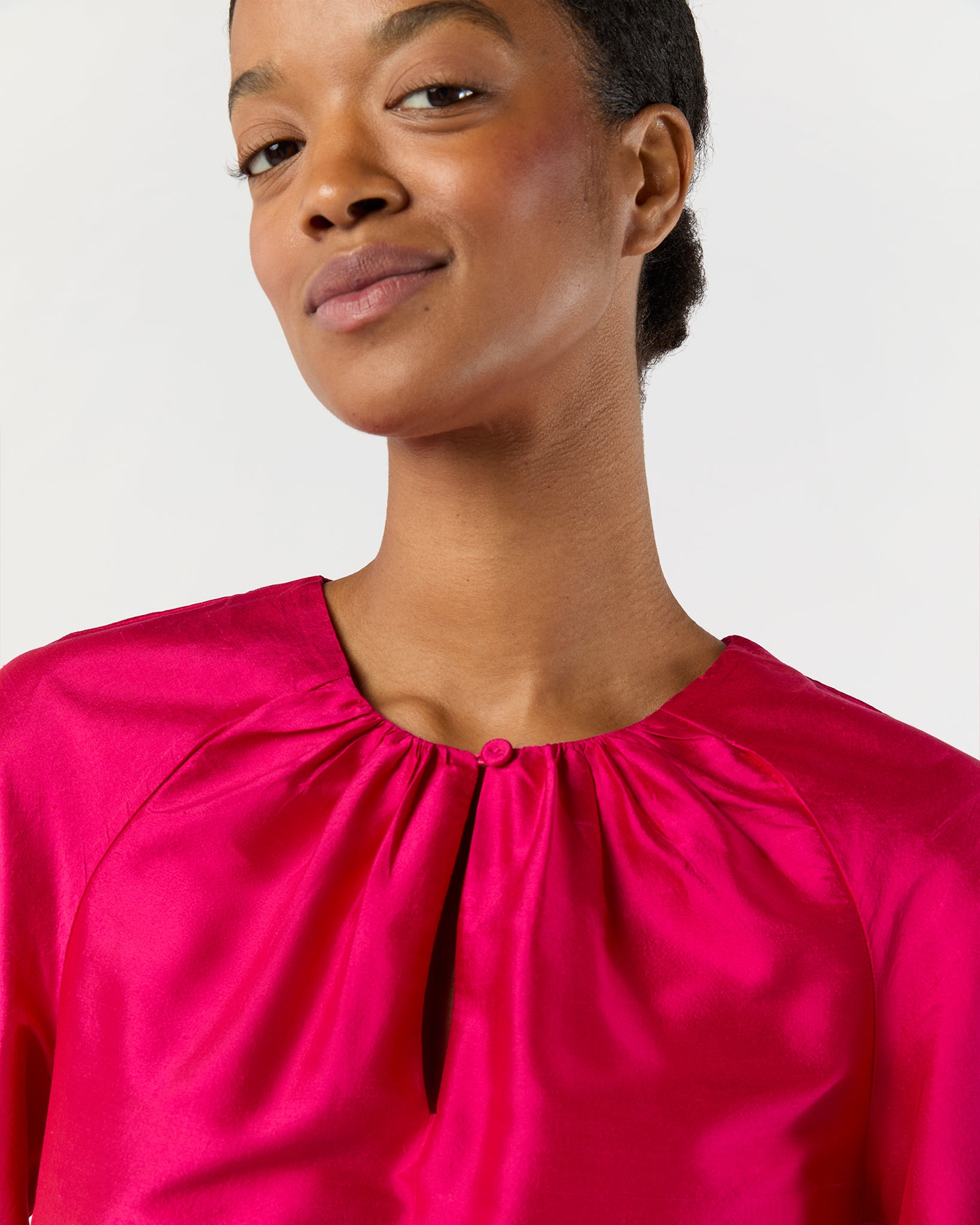 Savannah Top in Fuchsia Washed Silk Shantung
