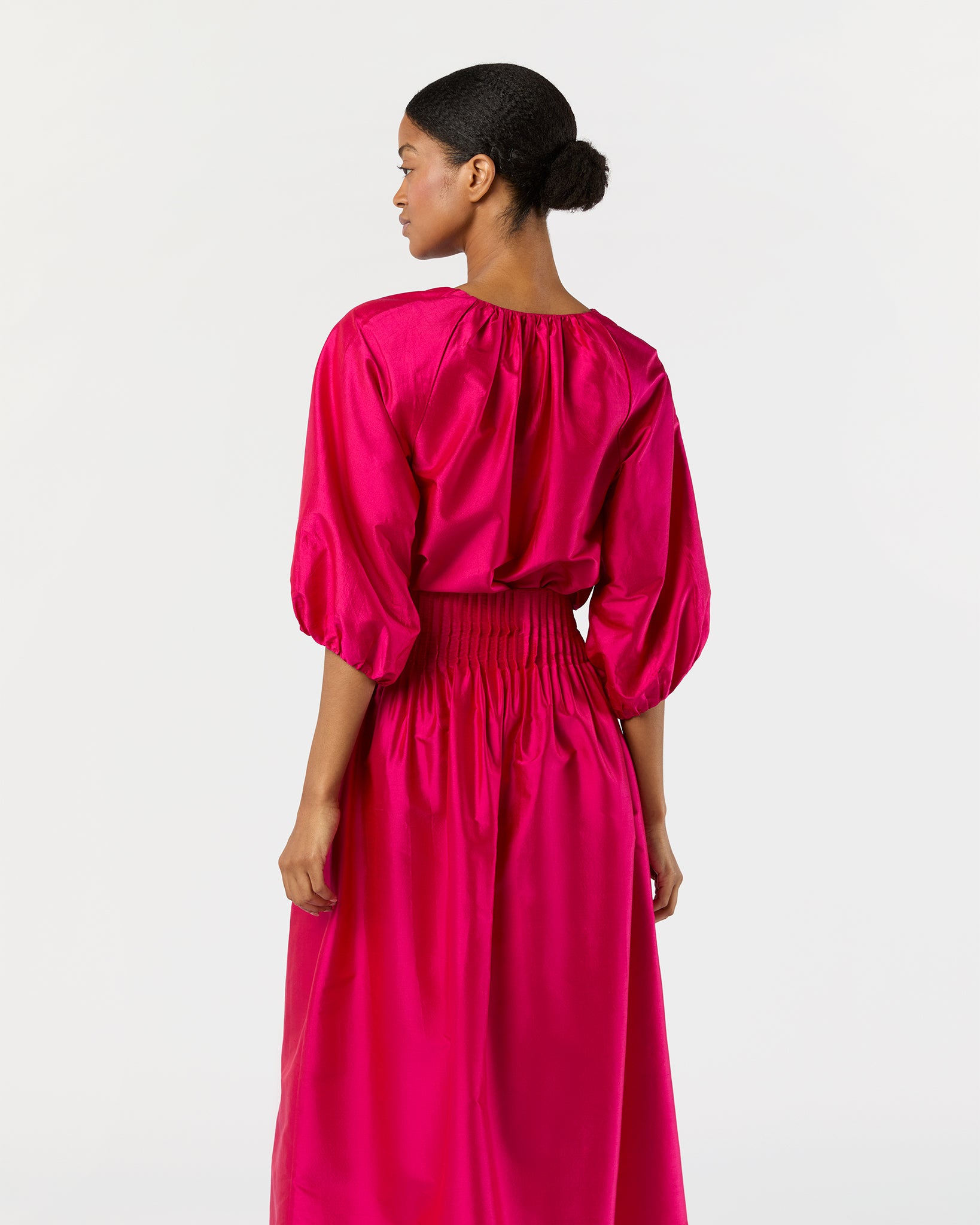 Savannah Top in Fuchsia Washed Silk Shantung