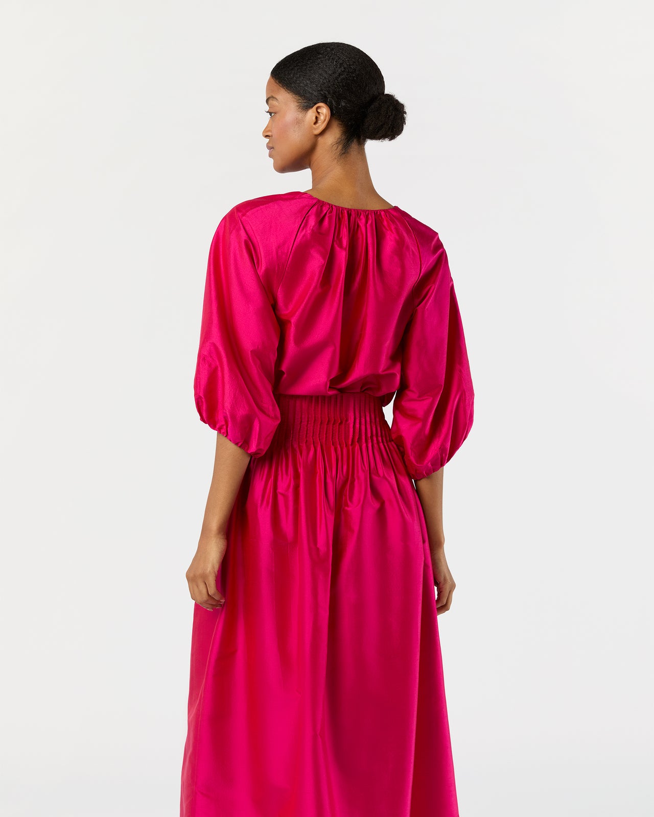 Savannah Top in Fuchsia Washed Silk Shantung