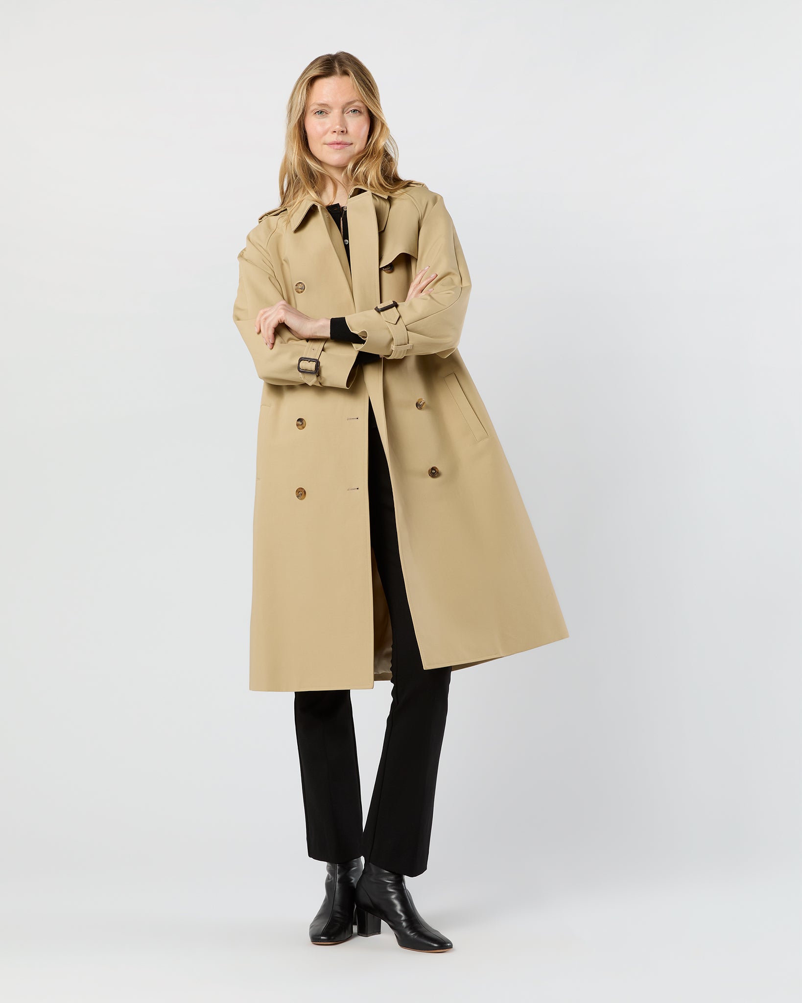 Martine Trench Coat in Khaki Compact Cotton