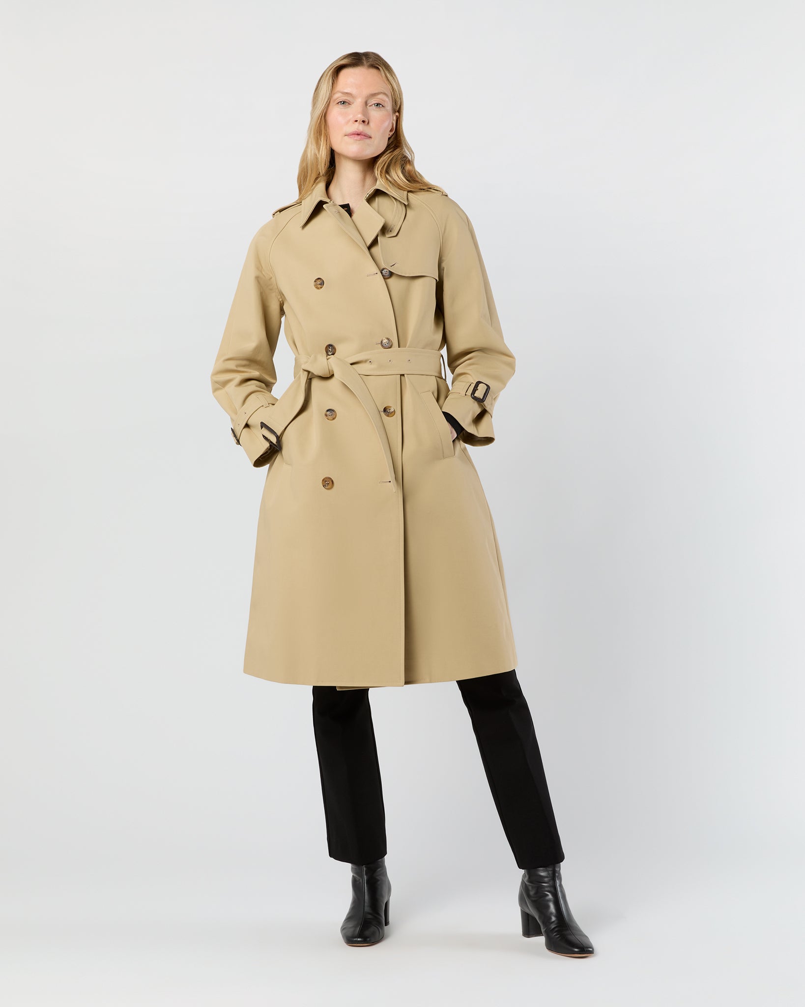 Martine Trench Coat in Khaki Compact Cotton