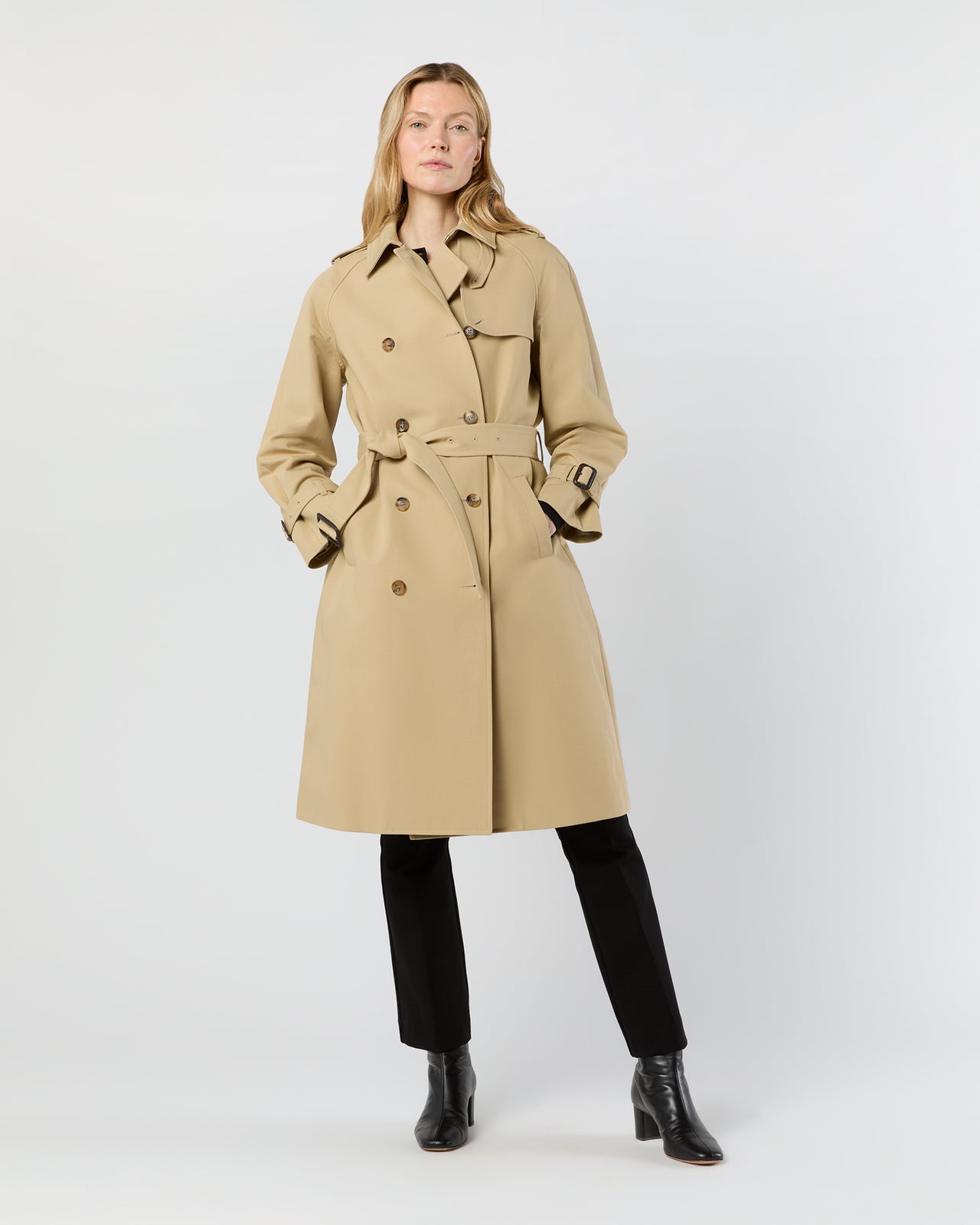 Martine Trench Coat in Khaki Compact Cotton