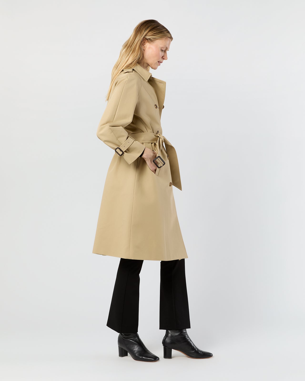 Martine Trench Coat in Khaki Compact Cotton