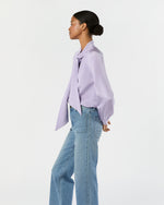 Load image into Gallery viewer, Tie-Neck Blouse in Lavender Silk Crepe de Chine
