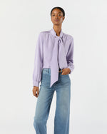 Load image into Gallery viewer, Tie-Neck Blouse in Lavender Silk Crepe de Chine
