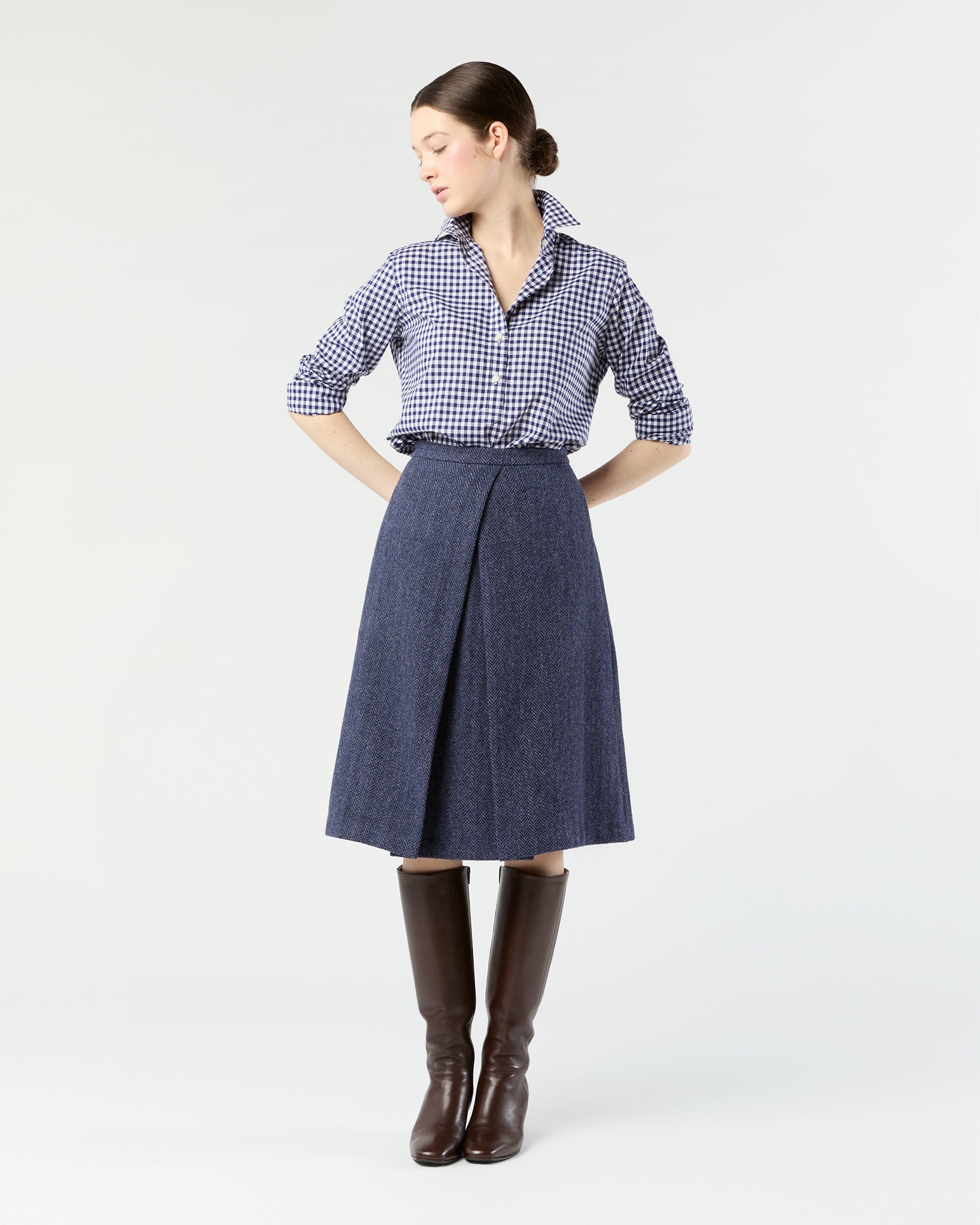 Preston Skirt in Eggplant Herringbone Harris Tweed