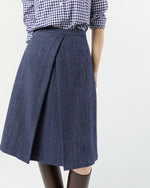 Load image into Gallery viewer, Preston Skirt in Eggplant Herringbone Harris Tweed
