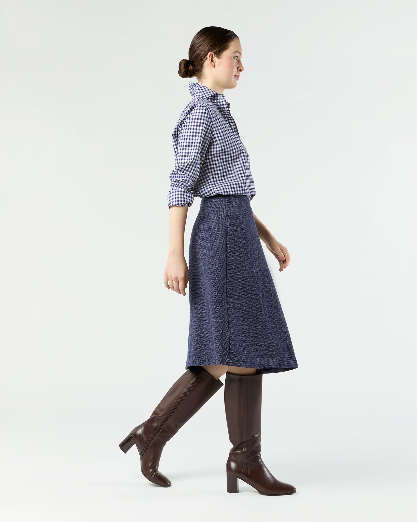 Preston Skirt in Eggplant Herringbone Harris Tweed