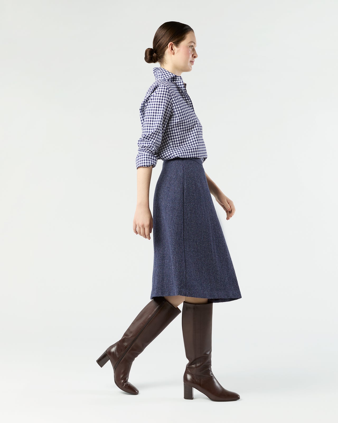 Preston Skirt in Eggplant Herringbone Harris Tweed