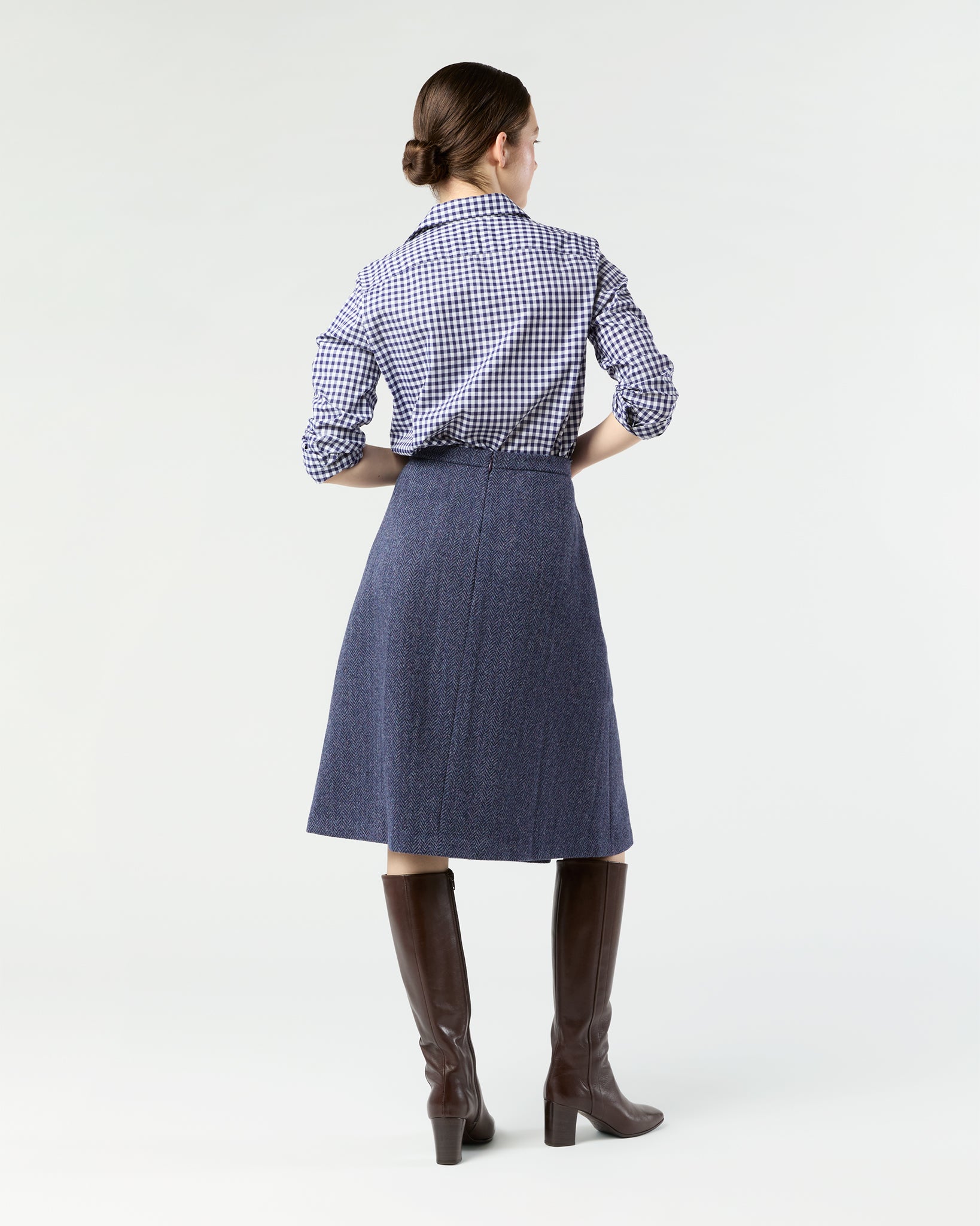 Preston Skirt in Eggplant Herringbone Harris Tweed