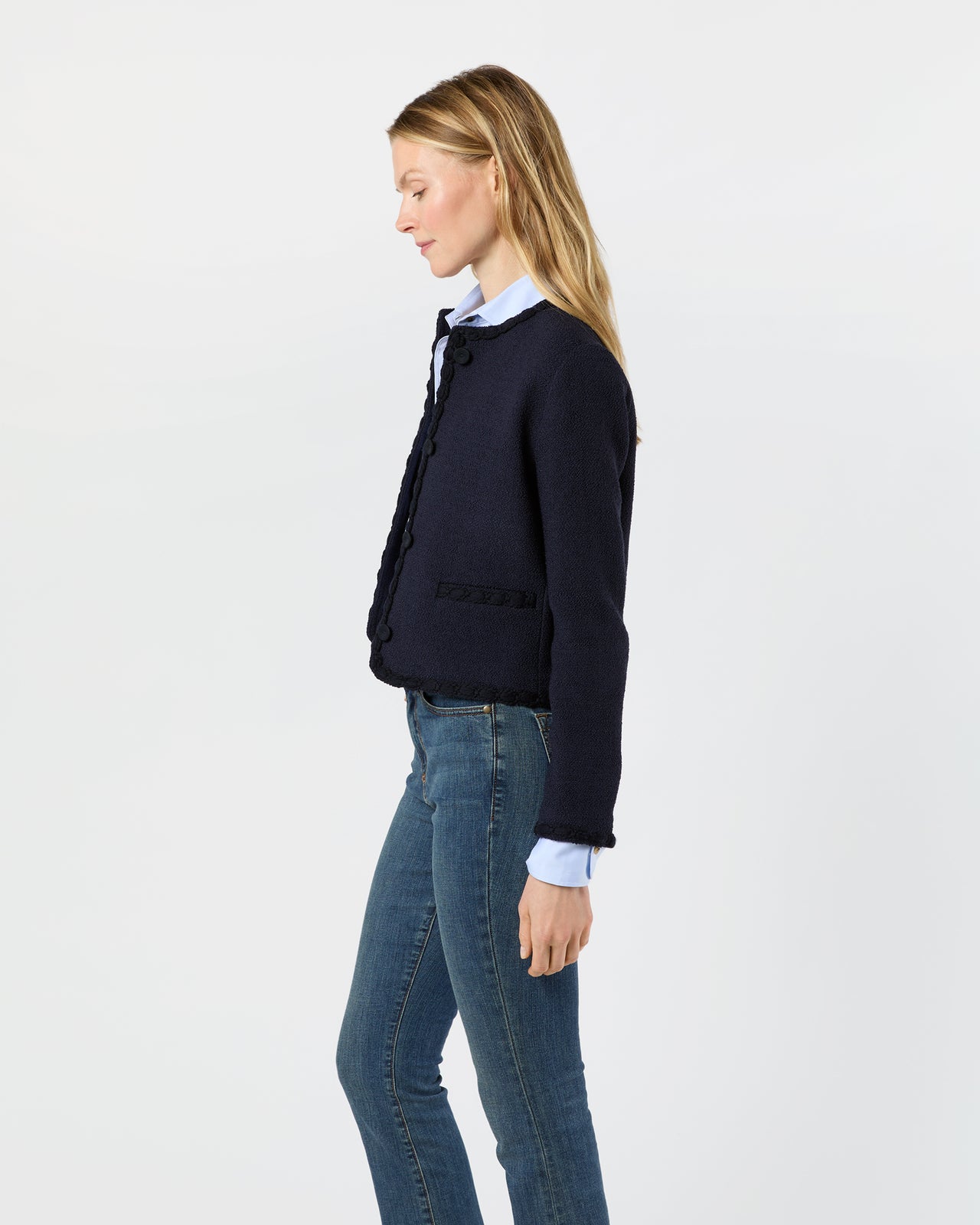 Megan Cardigan Jacket in Navy Bouclé Tweed