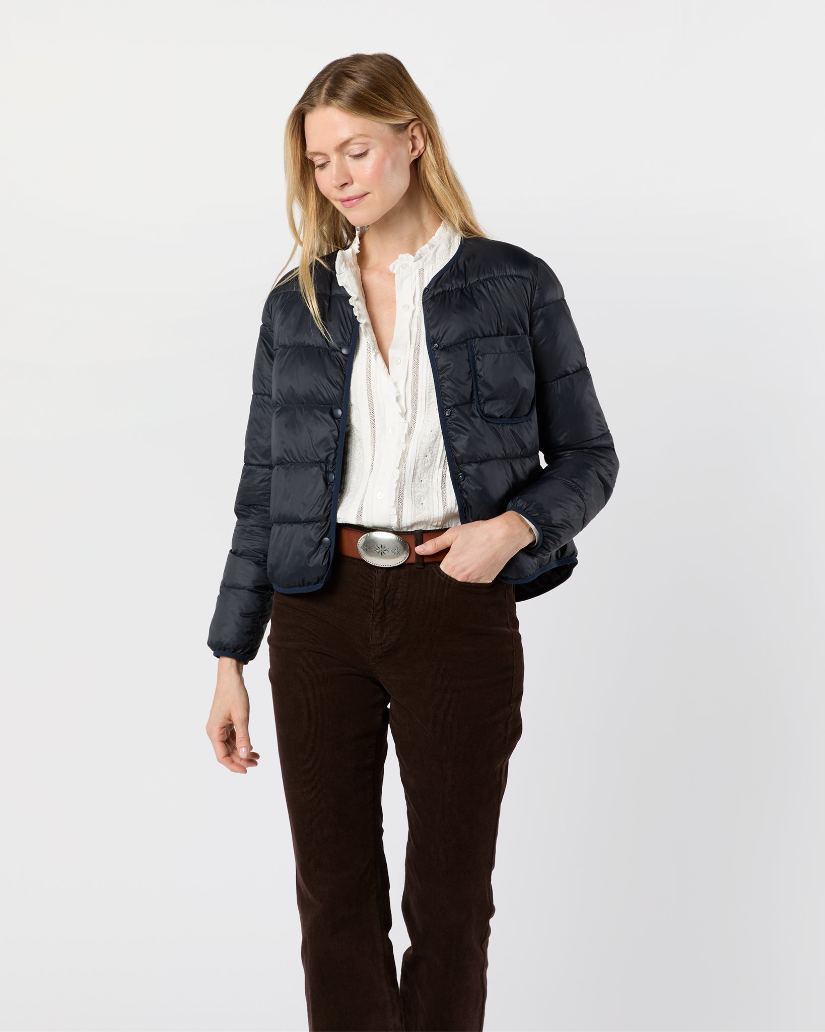 Minnie Cashball Puffer Jacket in Navy Nylon
