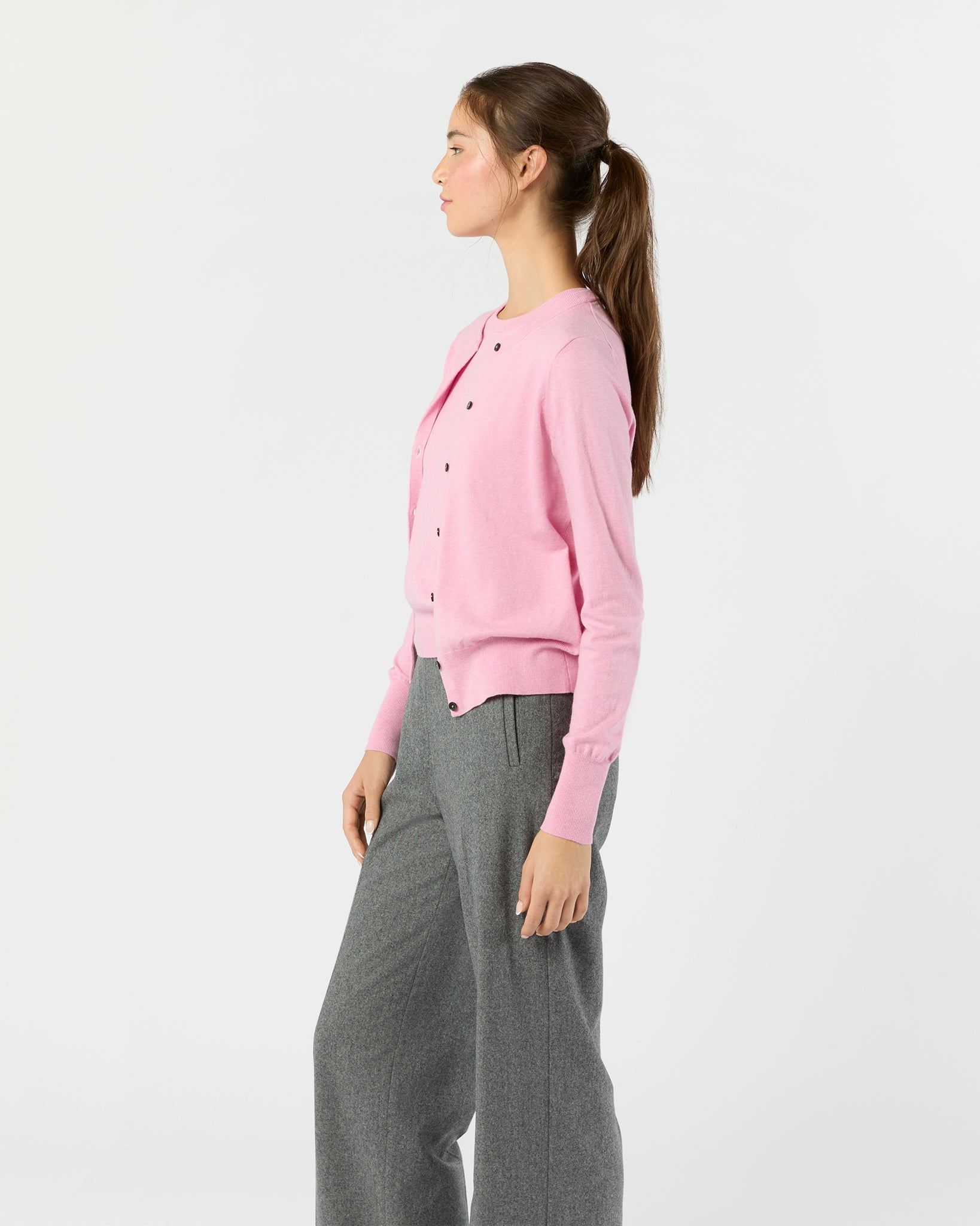 Rosie Cardigan in Heather Rose Cotton/Silk Yarn