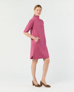 Load image into Gallery viewer, Rowan Short-Sleeved Funnel-Neck Dress in Heather Pink Extra Fine Merino Wool
