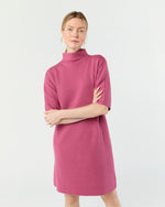 Load image into Gallery viewer, Rowan Short-Sleeved Funnel-Neck Dress in Heather Pink Extra Fine Merino Wool
