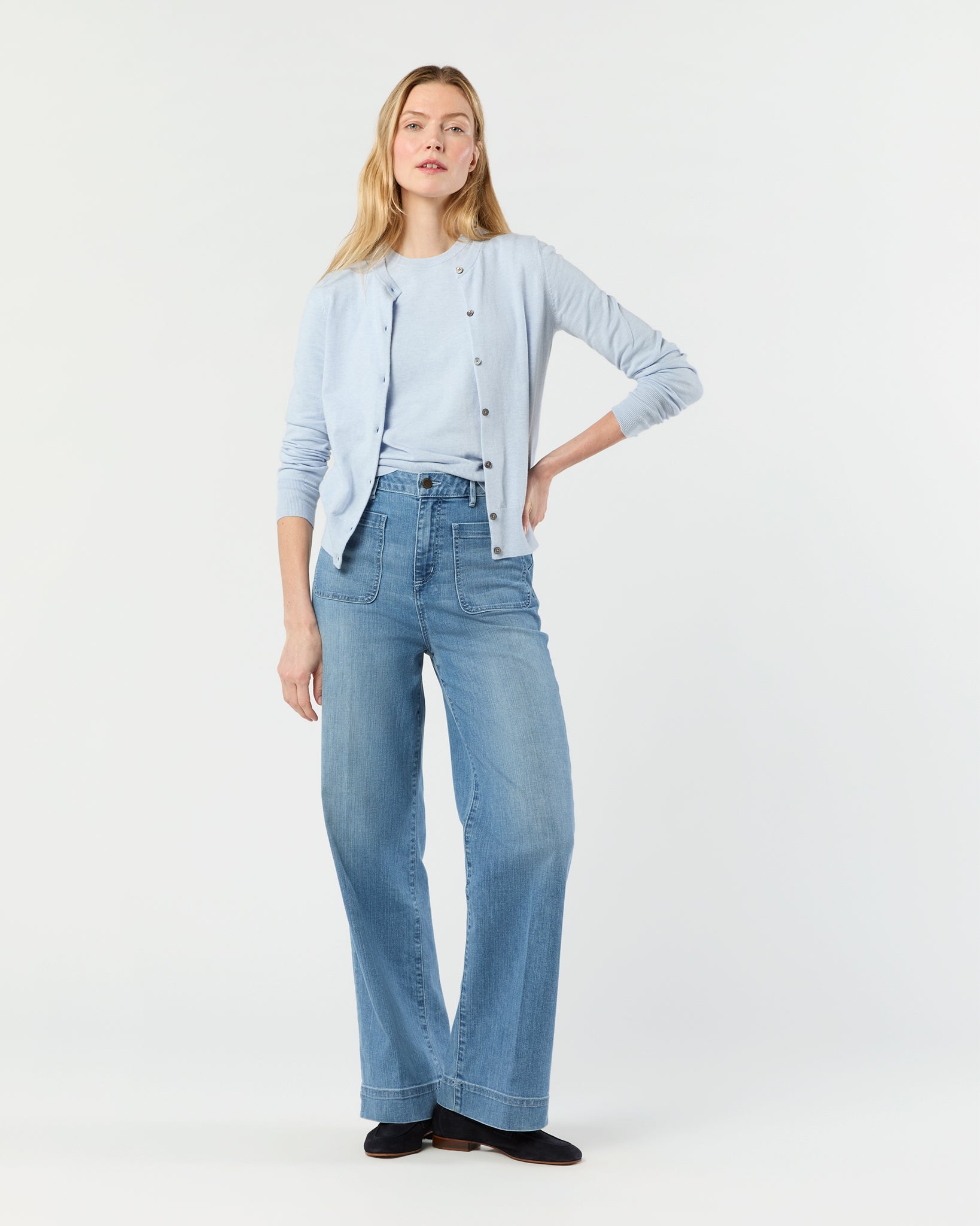 Rosie Cardigan in Heather Sky Cotton/Silk Yarn