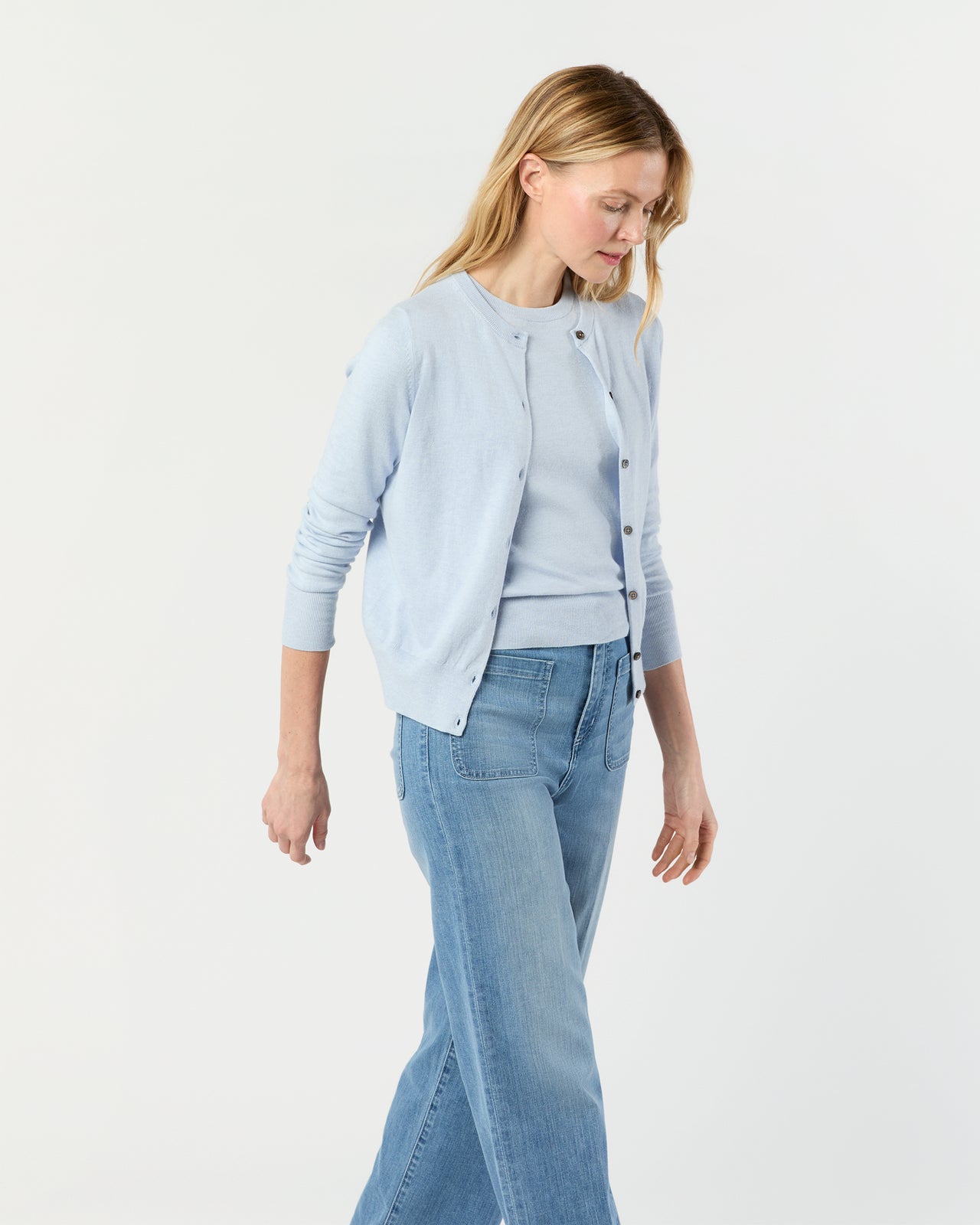 Rosie Cardigan in Heather Sky Cotton/Silk Yarn