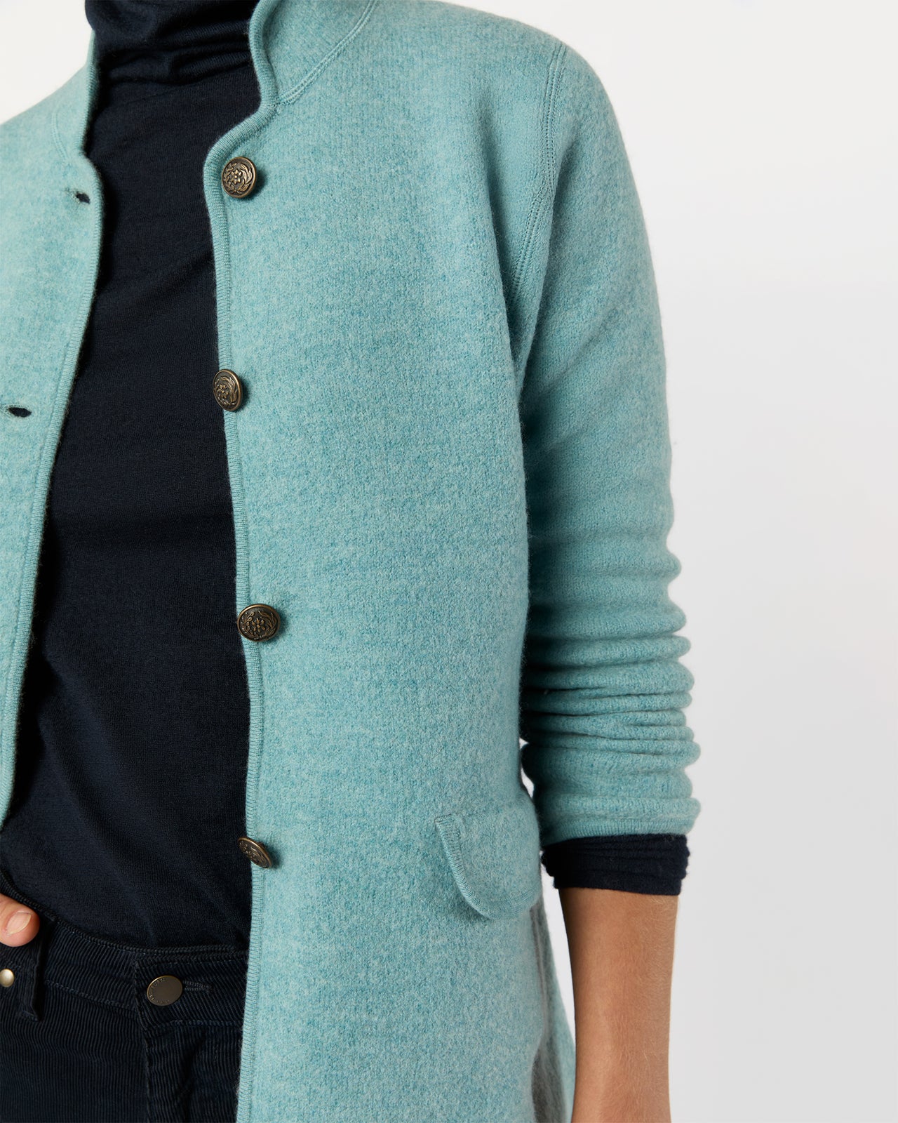 Tyrolean Jacket in Misty Blue Boiled Wool
