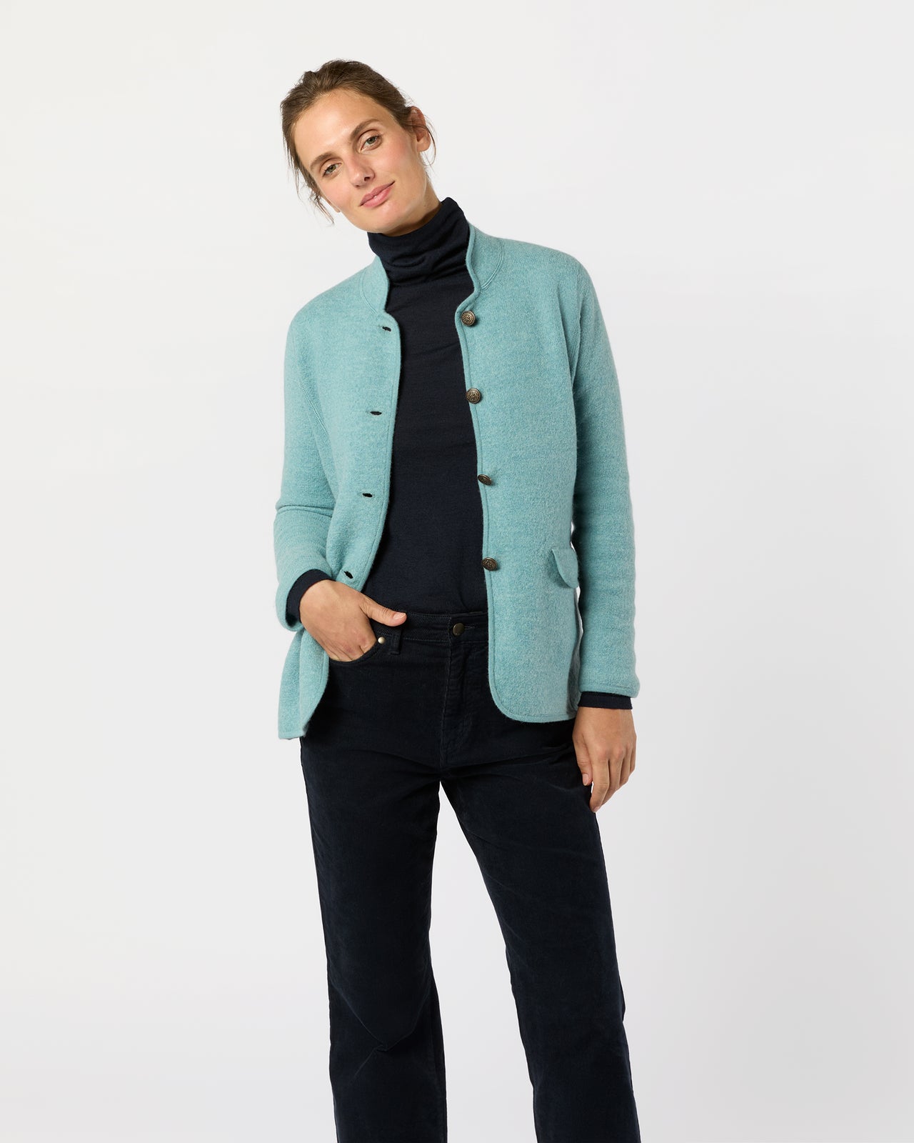 Tyrolean Jacket in Misty Blue Boiled Wool