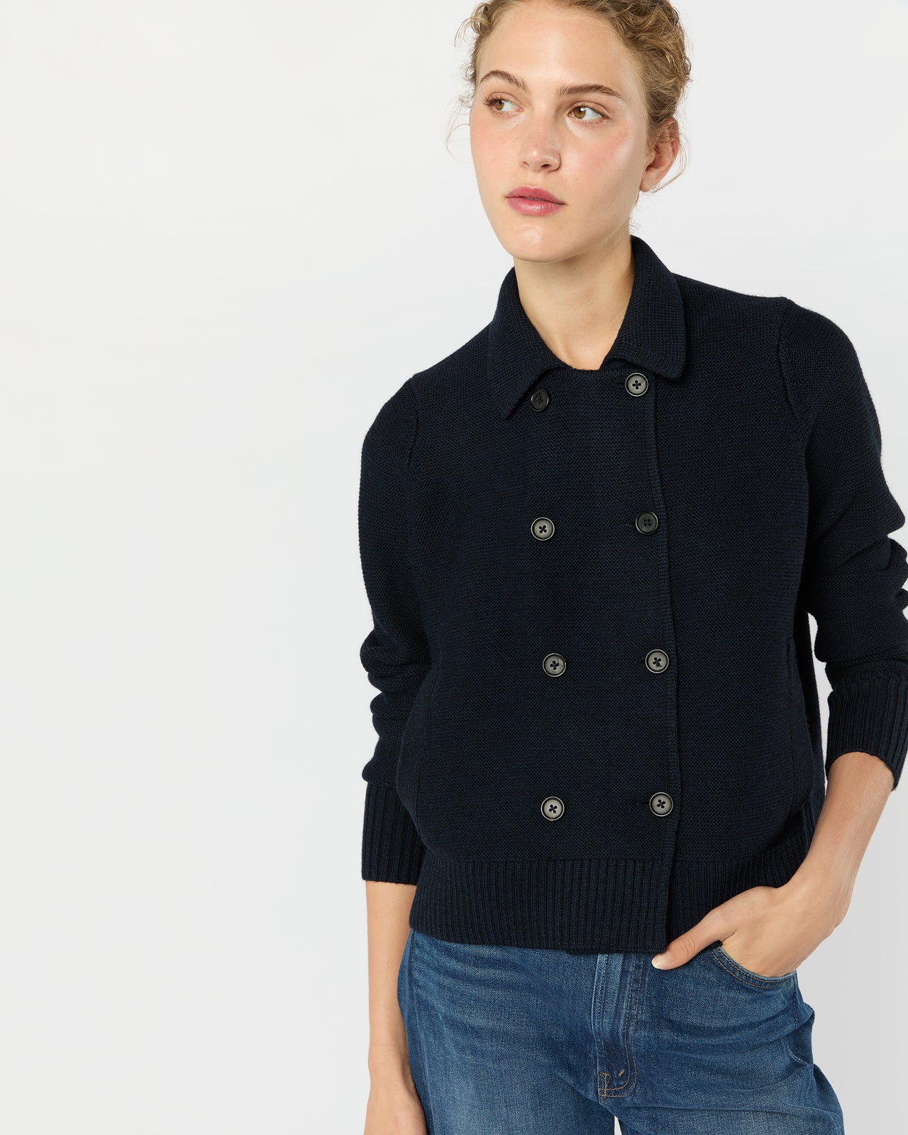Victorine Sweater in Navy Extra Fine Merino Wool