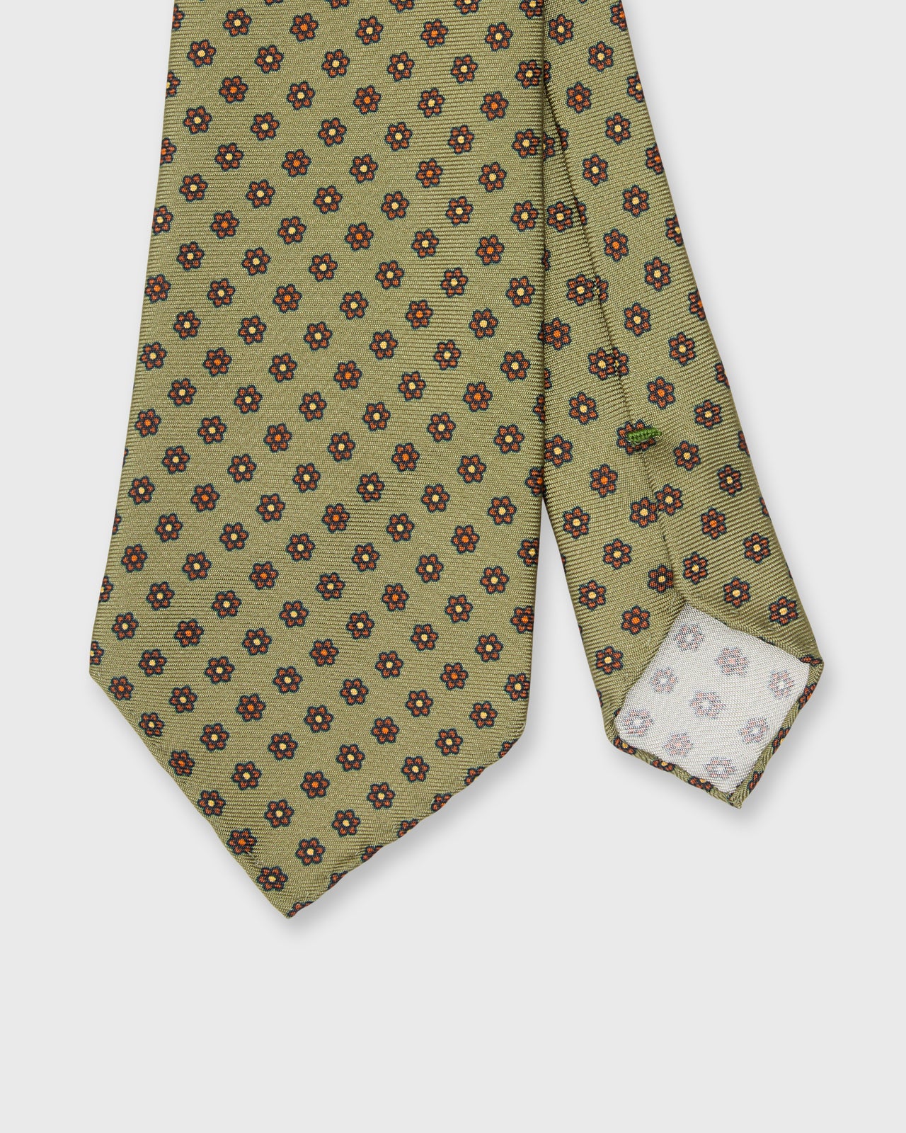 Silk Print Tie in Olive/Brown Multi Flower