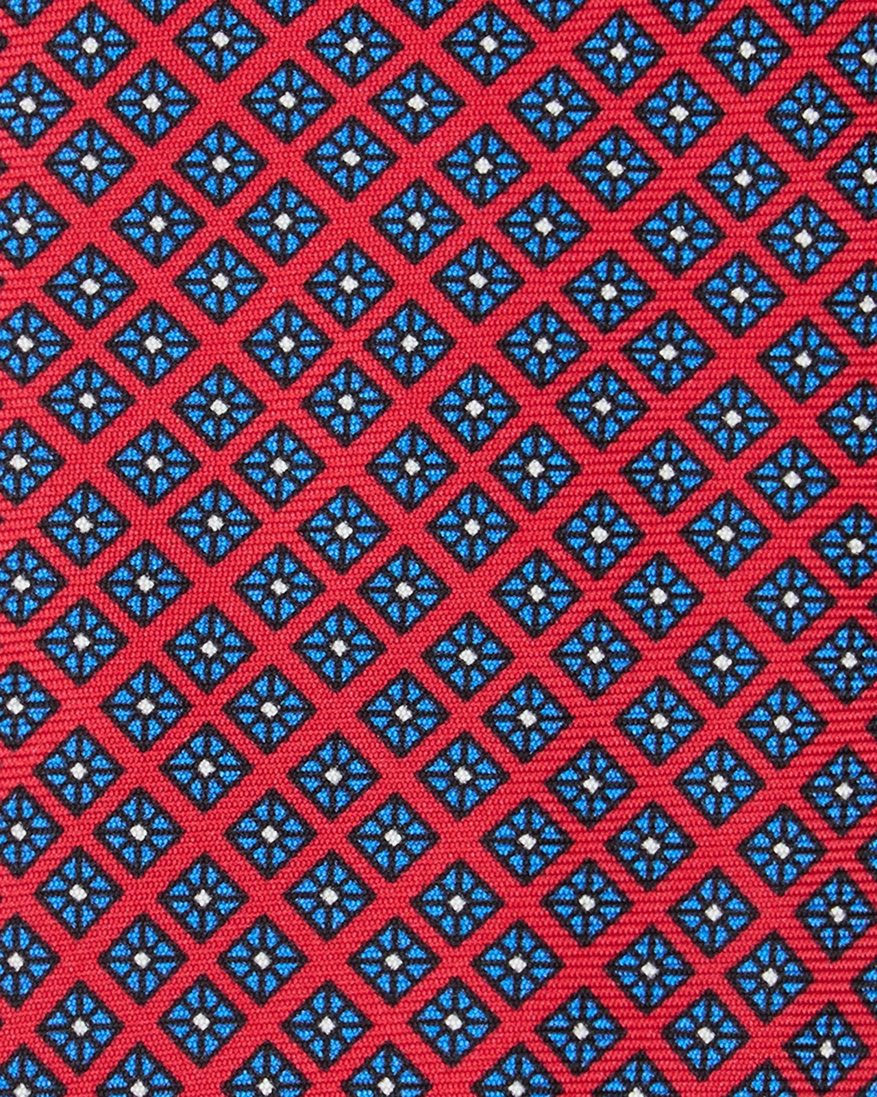 Silk Print Tie in Red/Blue Square