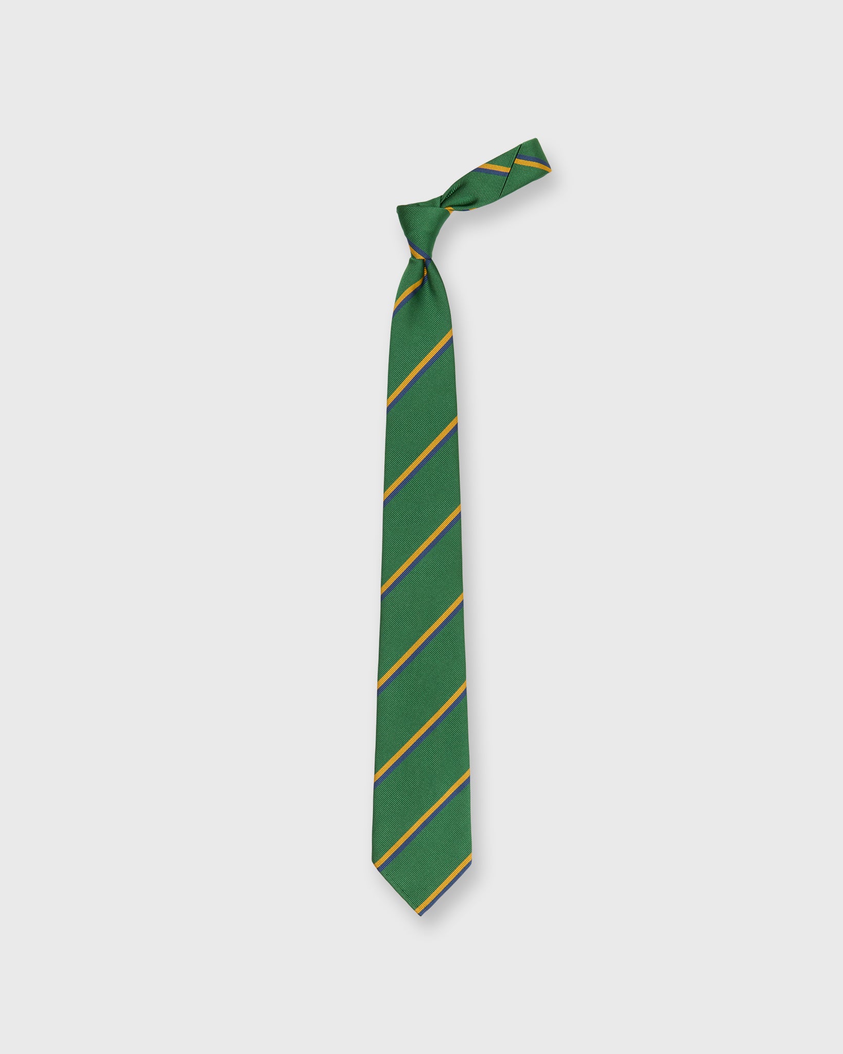 Silk Woven Tie in Green/Yellow/Navy Stripe