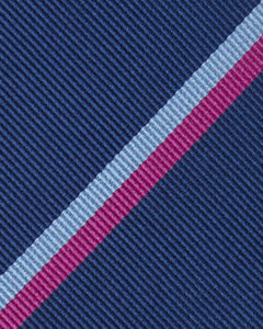 Silk Woven Tie in Navy/Sky/Berry Stripe