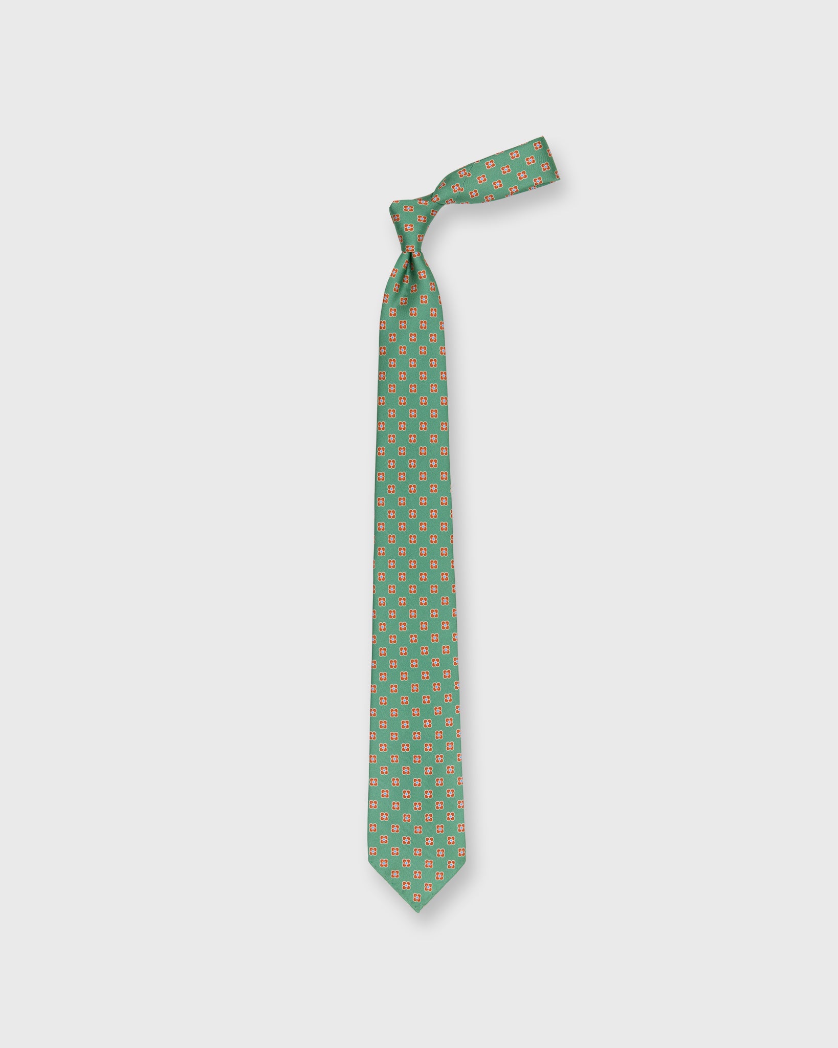 Silk Print Tie in Lovat/Ginger/Blue Flower